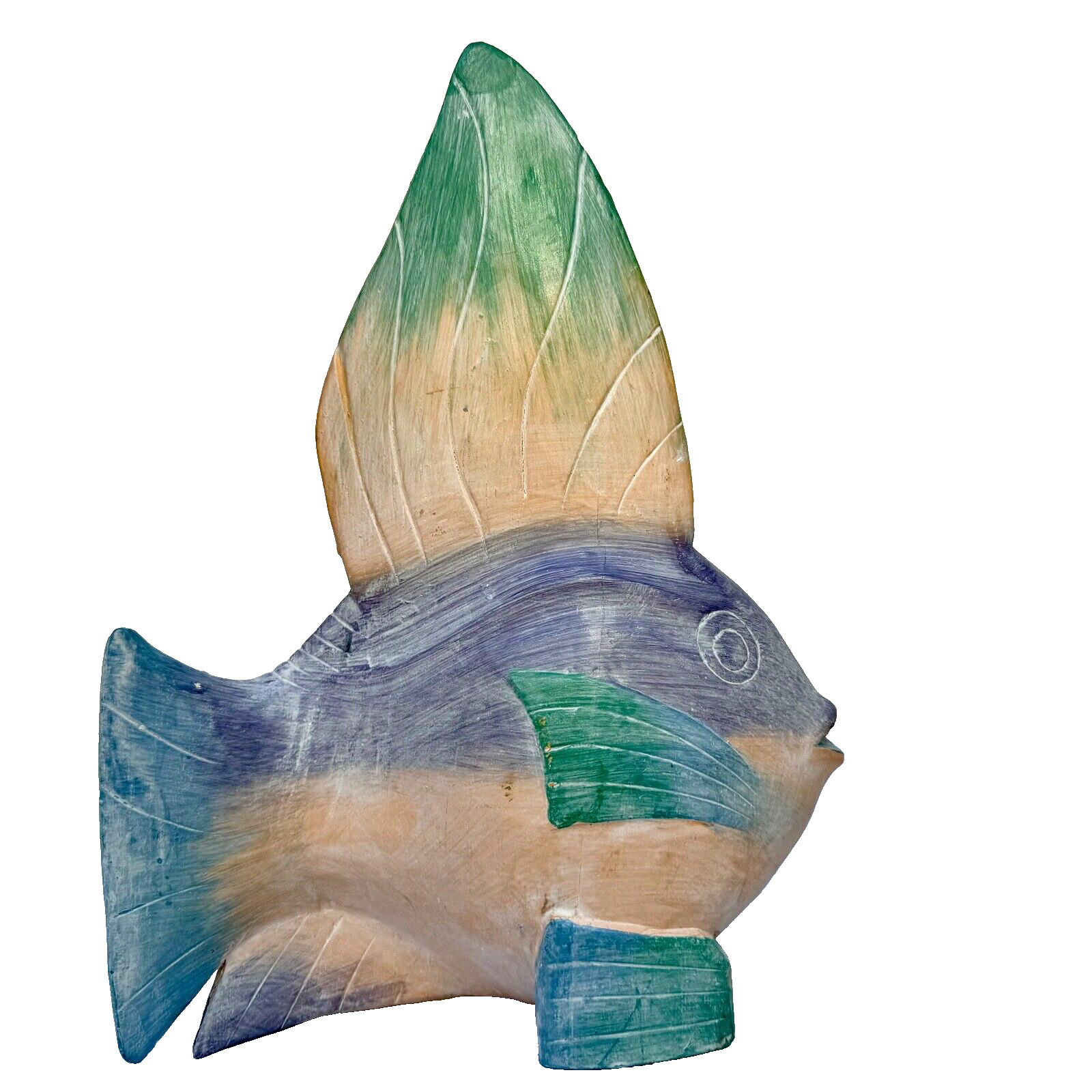 Pair of Vintage Hand Painted Plaster Angel Fish Figurines 11″ T x 8″ L x 3″ W