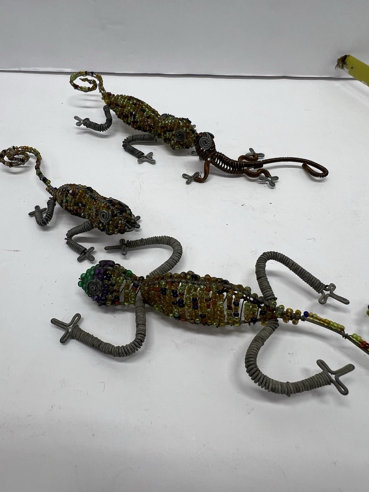 Artisan Crafted Beaded Wire Art Lizard Reptiles Gecko Chameleon Sculpture Lot