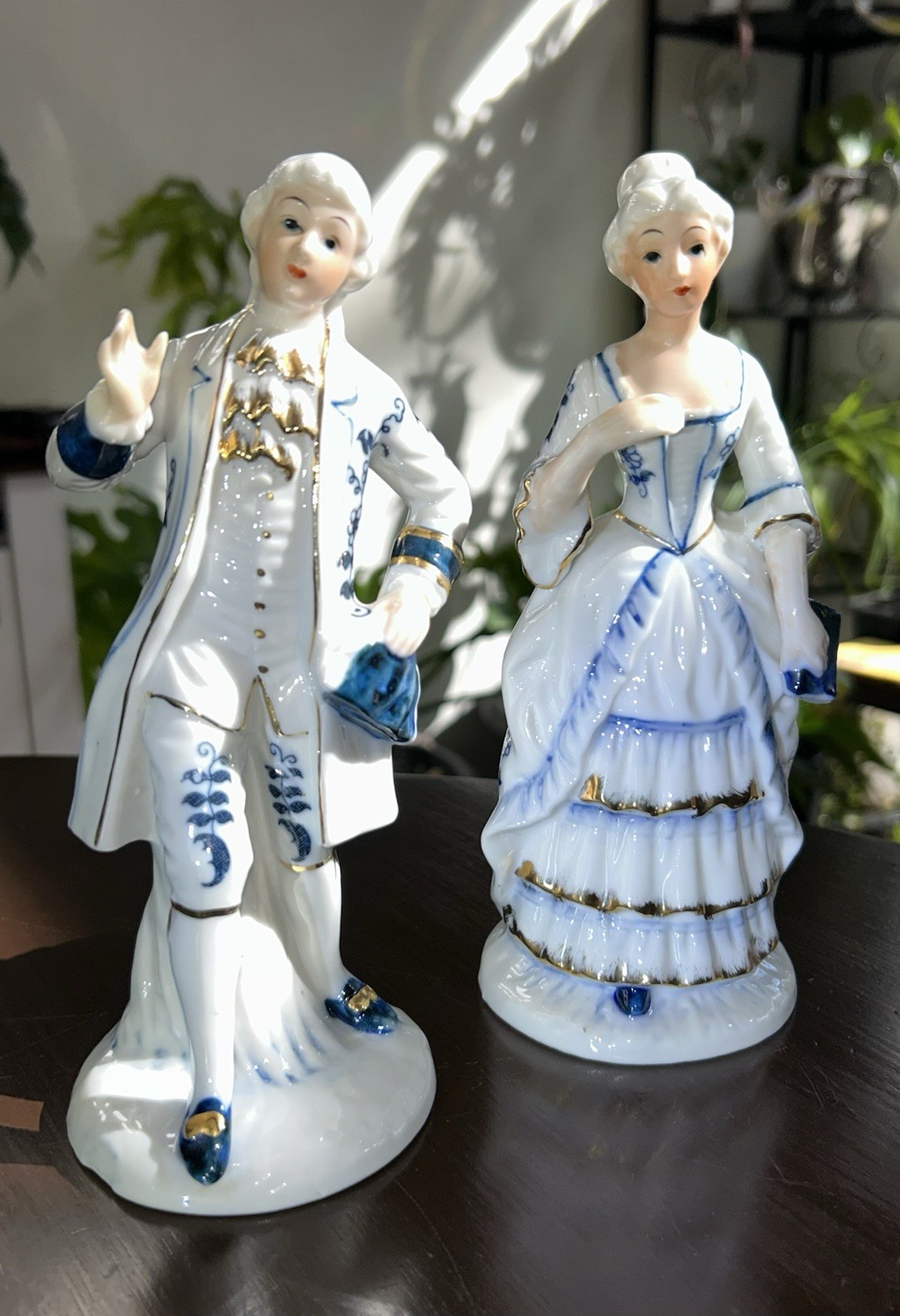 Vintage, Colonial Victorian Couple. Porcelain Figurines. Gold Trimmed Attire