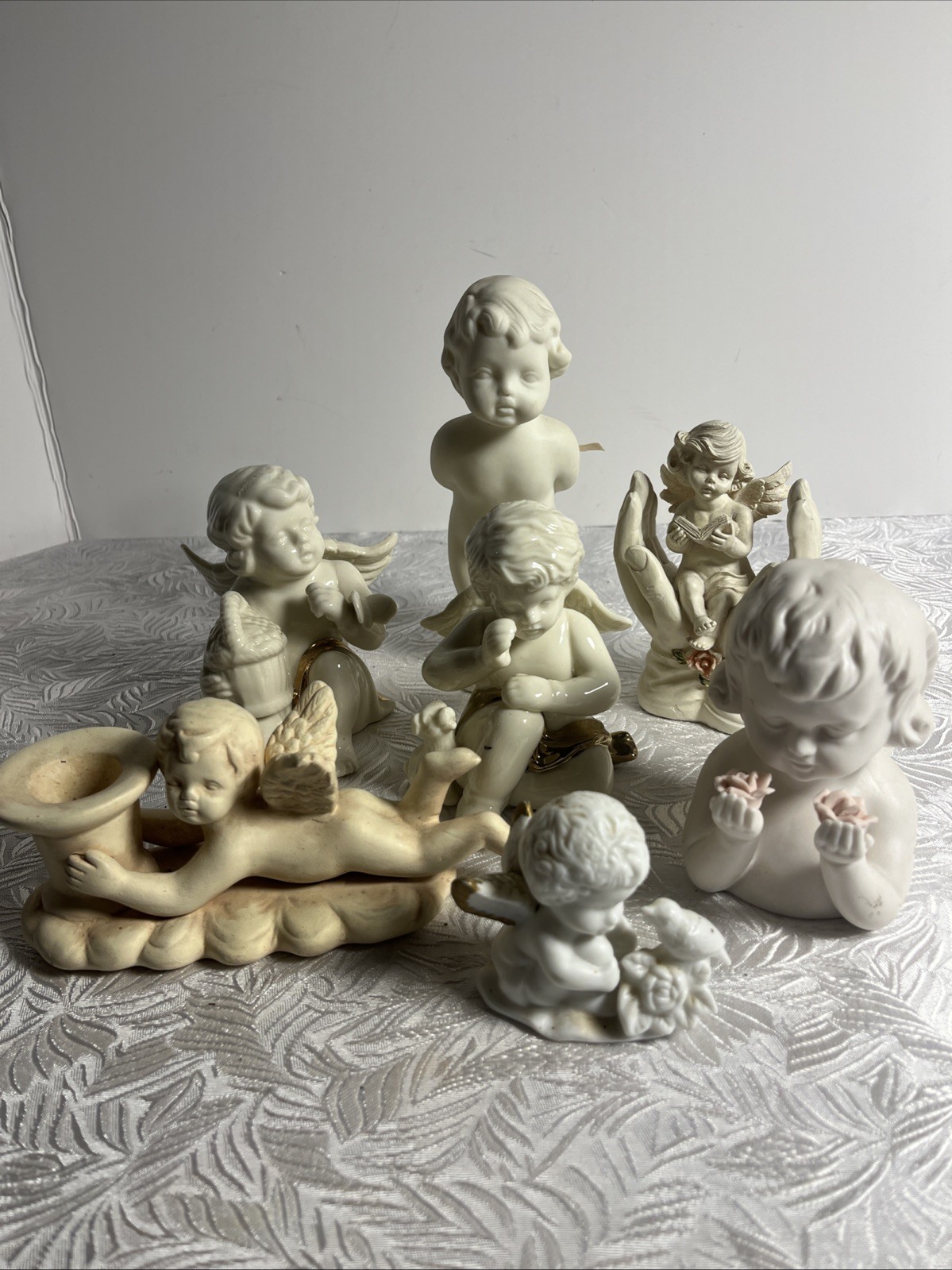 lot 7 VTG WHITE PORCELAIN CERAMIC CHERUB ANGEL