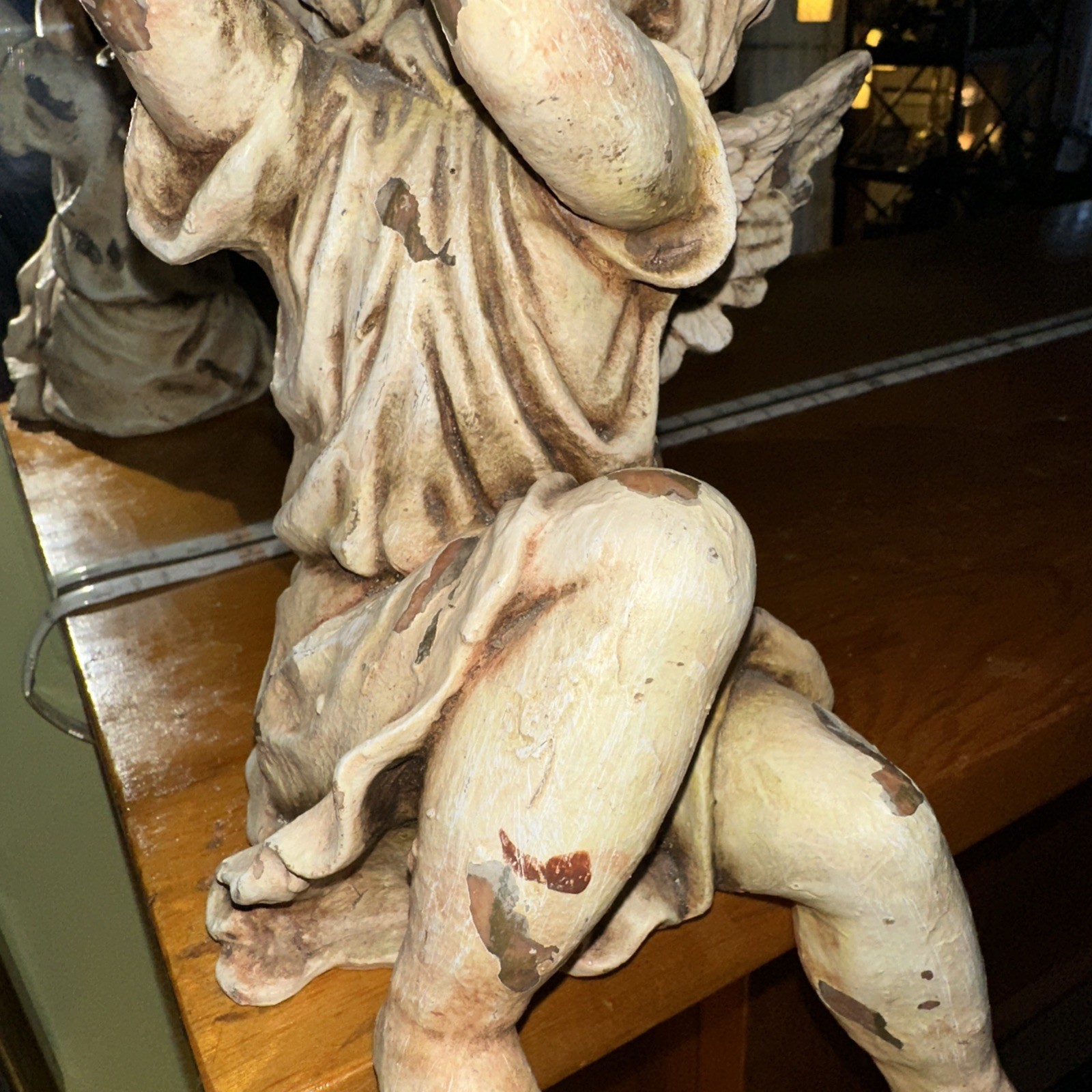 PAIR OF VINTAGE SITTING ANGEL CHERUBS BLOWING HORNS ~ SET OF 2 SIGNED