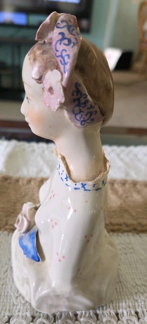 Vintage Cordey 5010 Victorian Woman Bust Porcelain Figurine 6.5″ Flowers 1940’s
