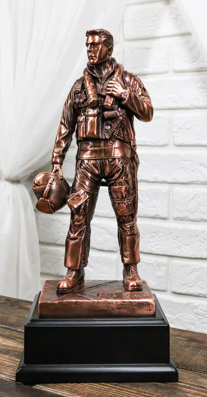 World War II Airman Aircraft Carrier Fighter Jet Pilot Bronzed Statue With Base
