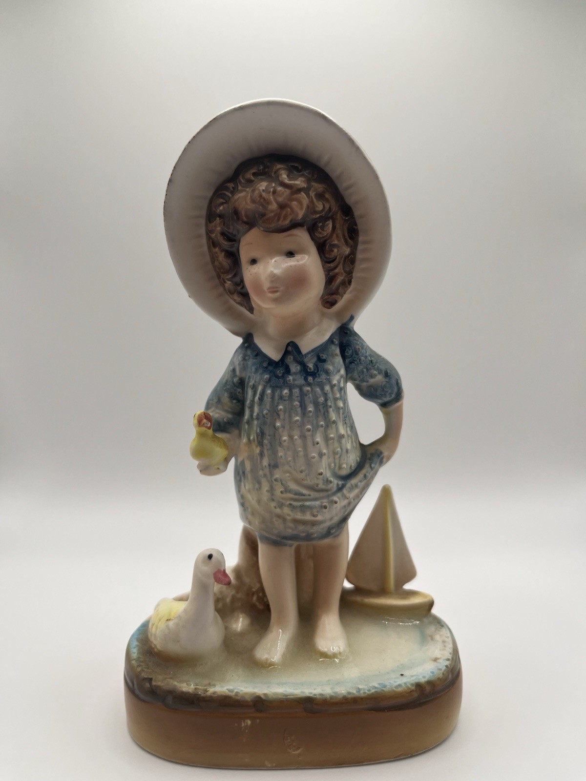 Vintage American Greetings Figurine Girl Duck Boat Japan Ceramic Holly Hobbie