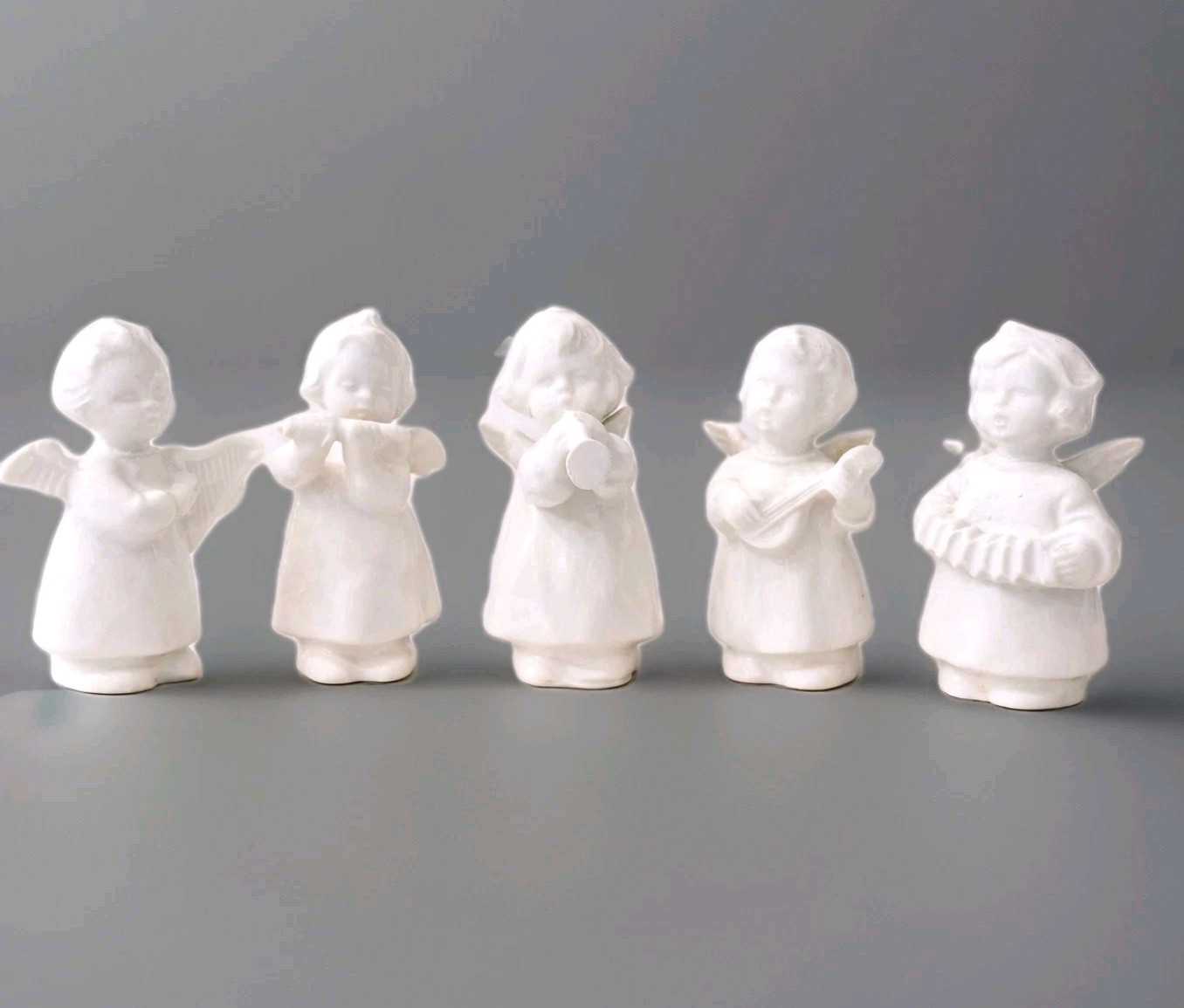 Vintage Goebel White Porcelain Musician Angels Set Of 5 Artist Signed
