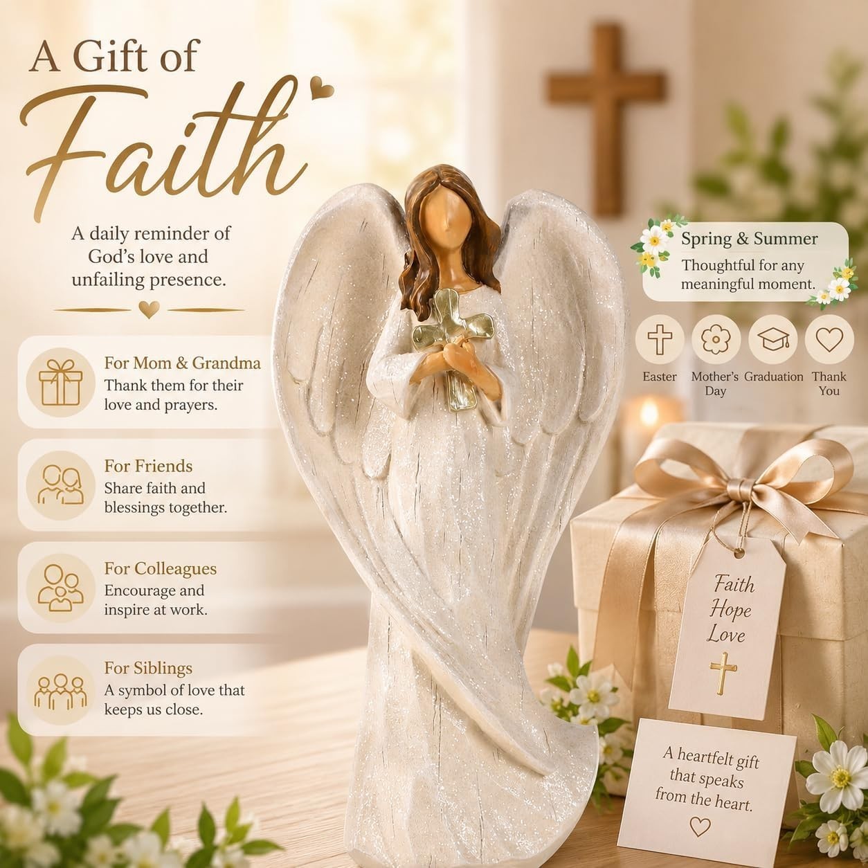 Hand-Painted Guardian Angel Holding Cross – Meaningful Gift for All Occasions