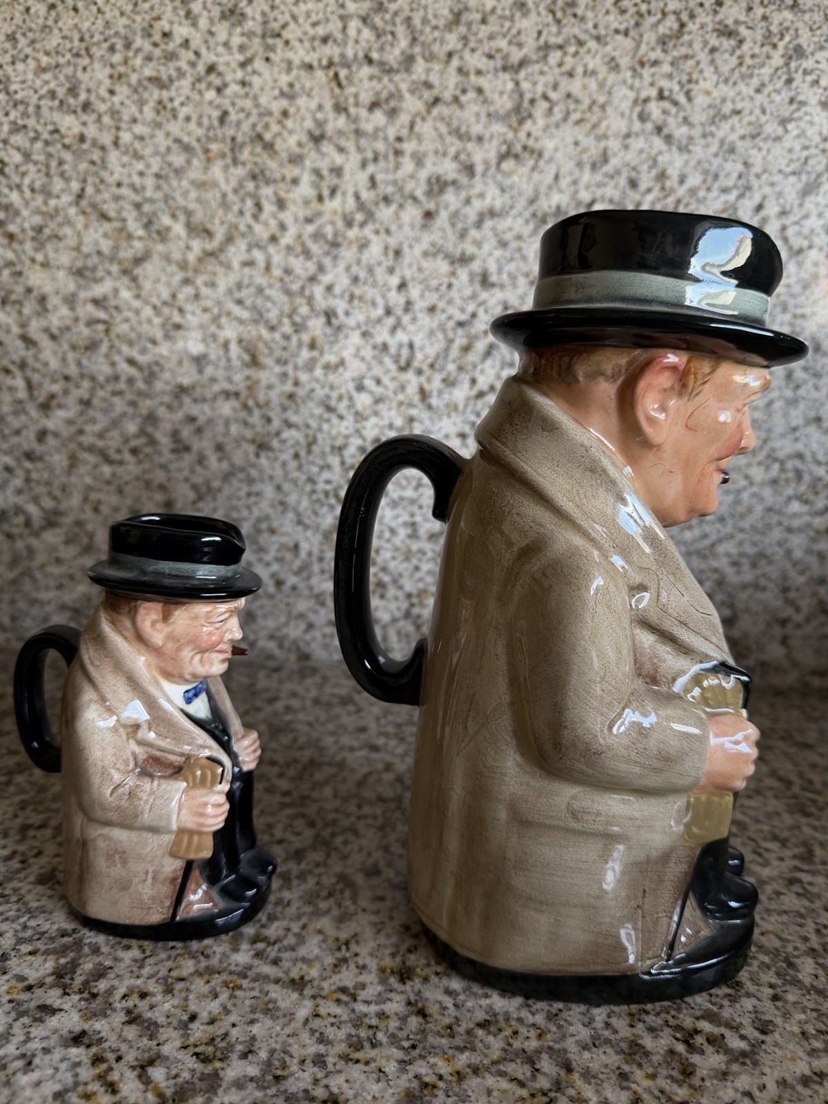 (2) Vintage Set Winston Churchill Royal Daulton Jug Made In England 9.25” 5.25”