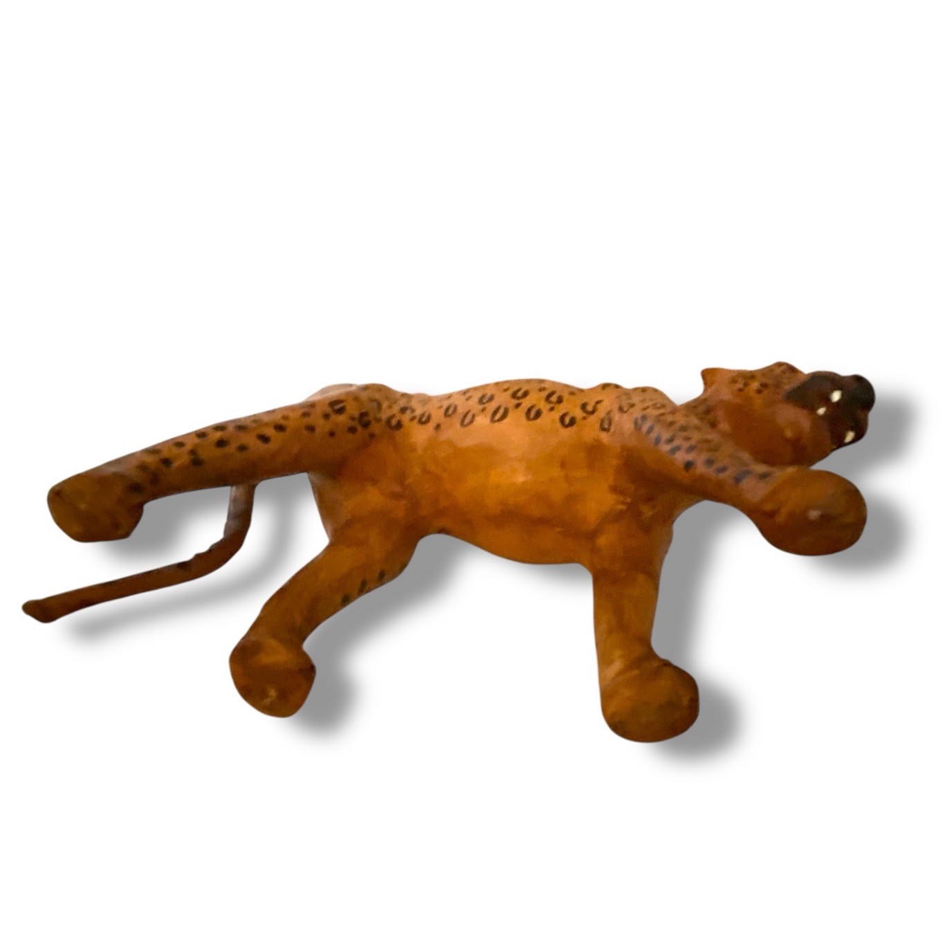 Vintage Leather Wrapped Leopard Cheetah Cat Glass Eyes 16”L x 10” Shelf Style