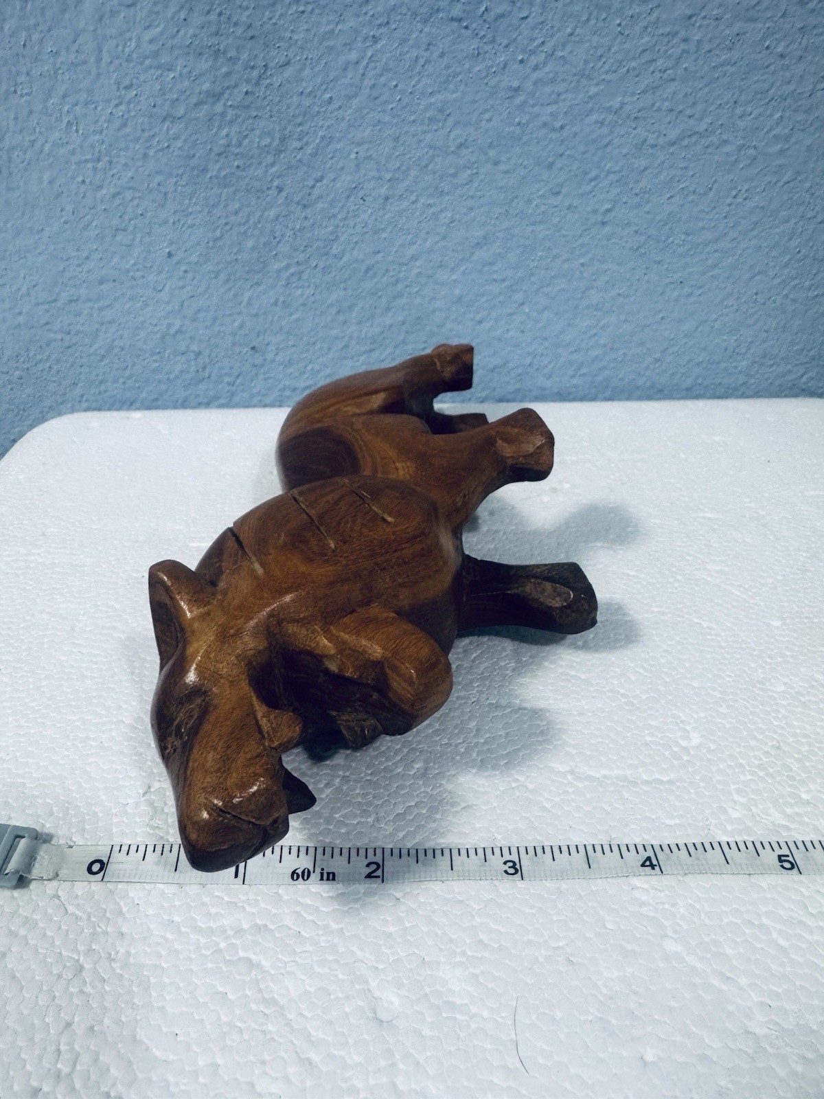 Vintage Hand-Carved Wood Lion Figurine 9” x 4” Figure Sculpture Jungle Decor