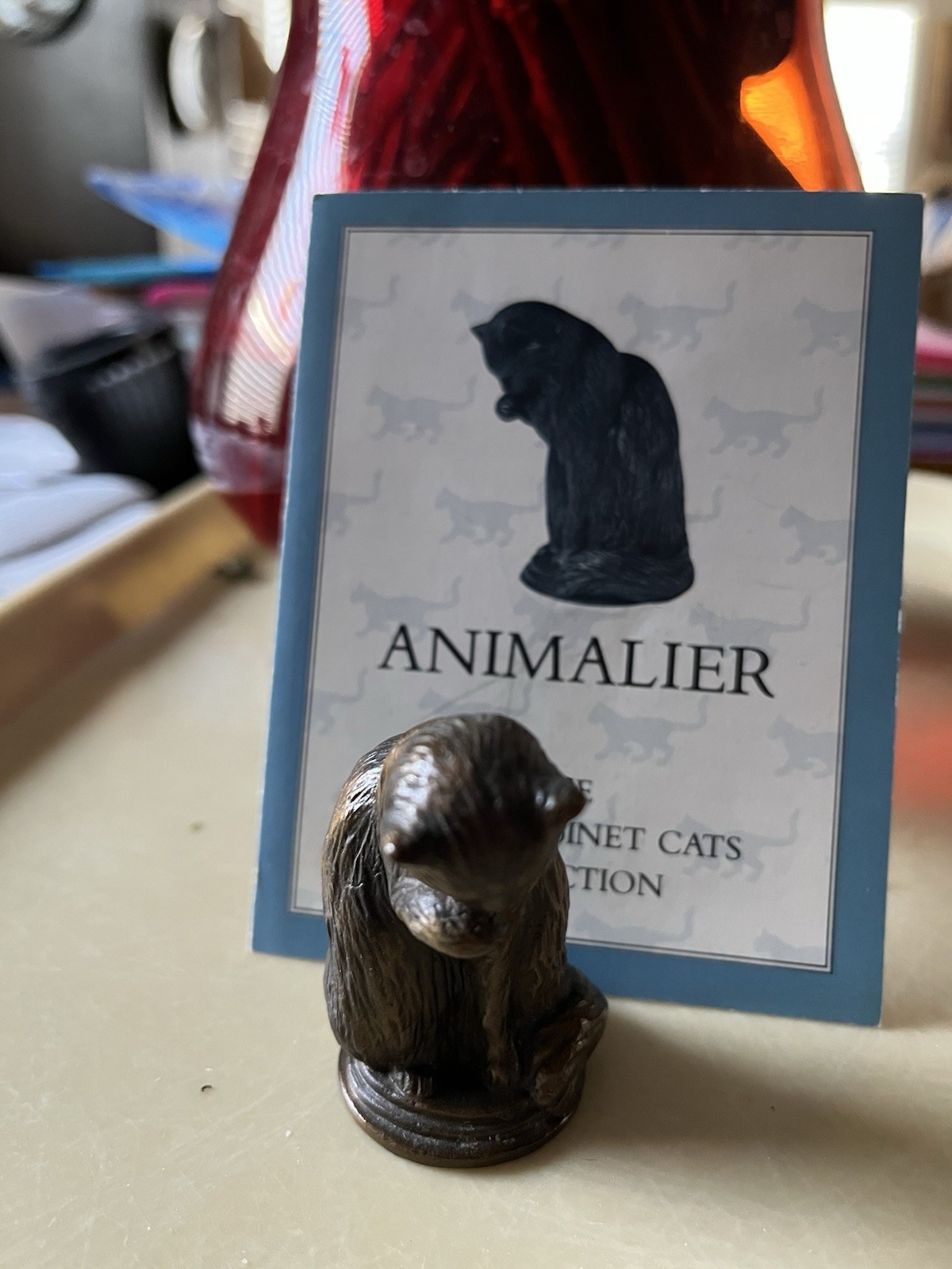 1986 Franklin Mint Curio Cabinet Cat Figurine Animalier Bronze Limited Edition