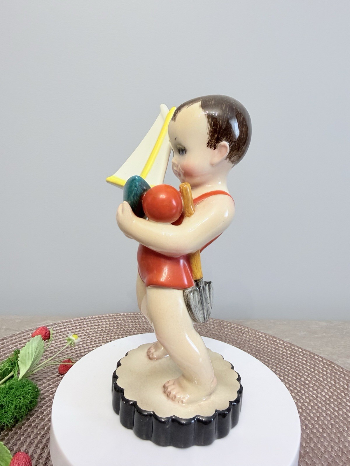 Art Deco Italian Ceramic Figurine Giovanni Ronzan Lenci Torino Boy & Ship 1930s
