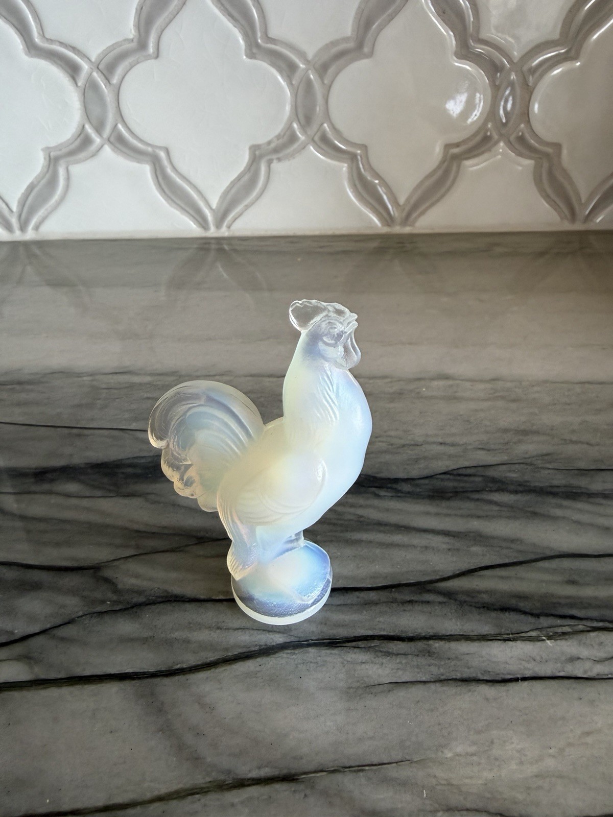 Sabino France Art Glass Opalescent Rooster Figurine Vintage signed