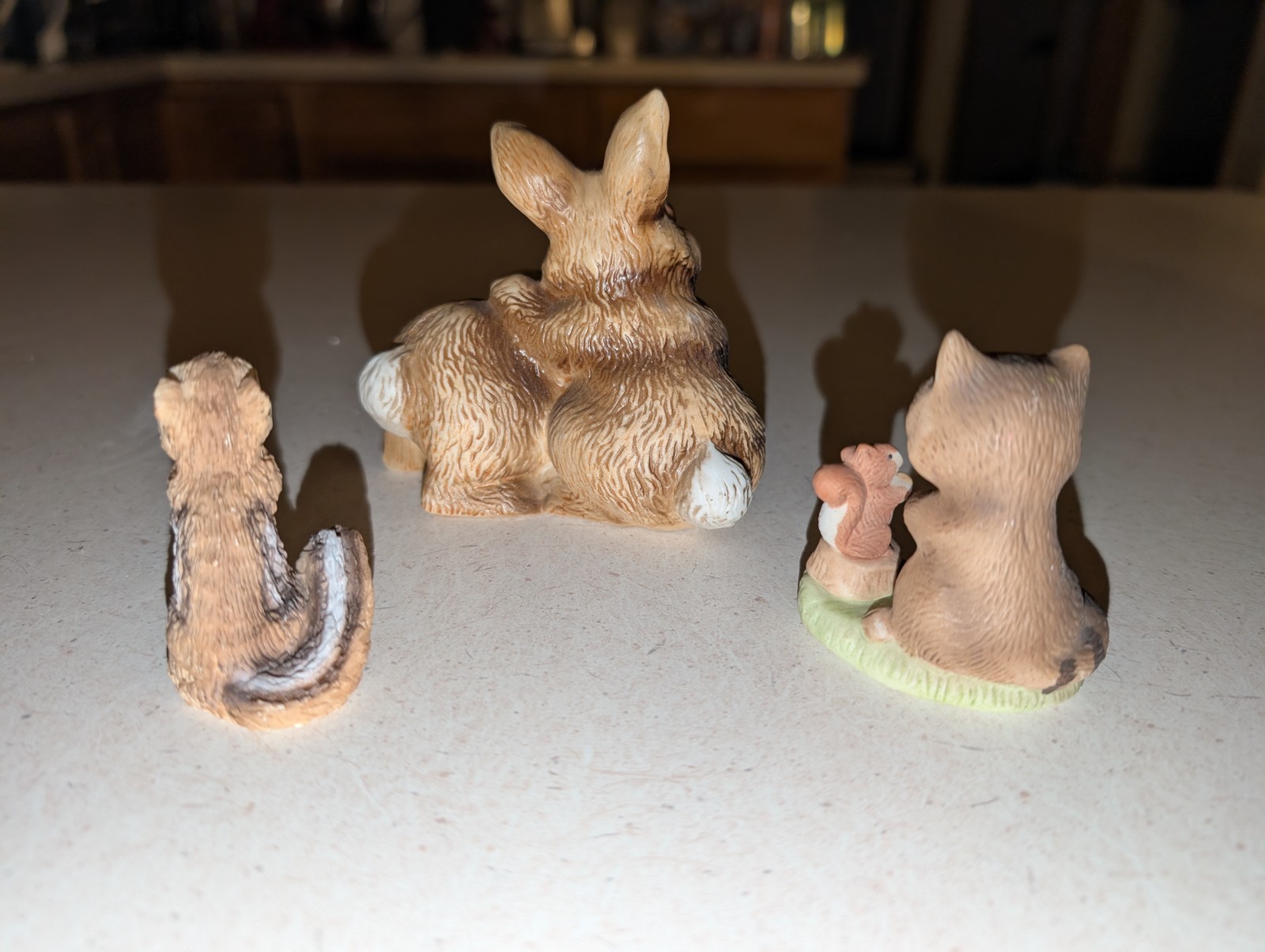 Homco Bunny Rabbits Racoon w/ Squirrel and 1 other little critter
