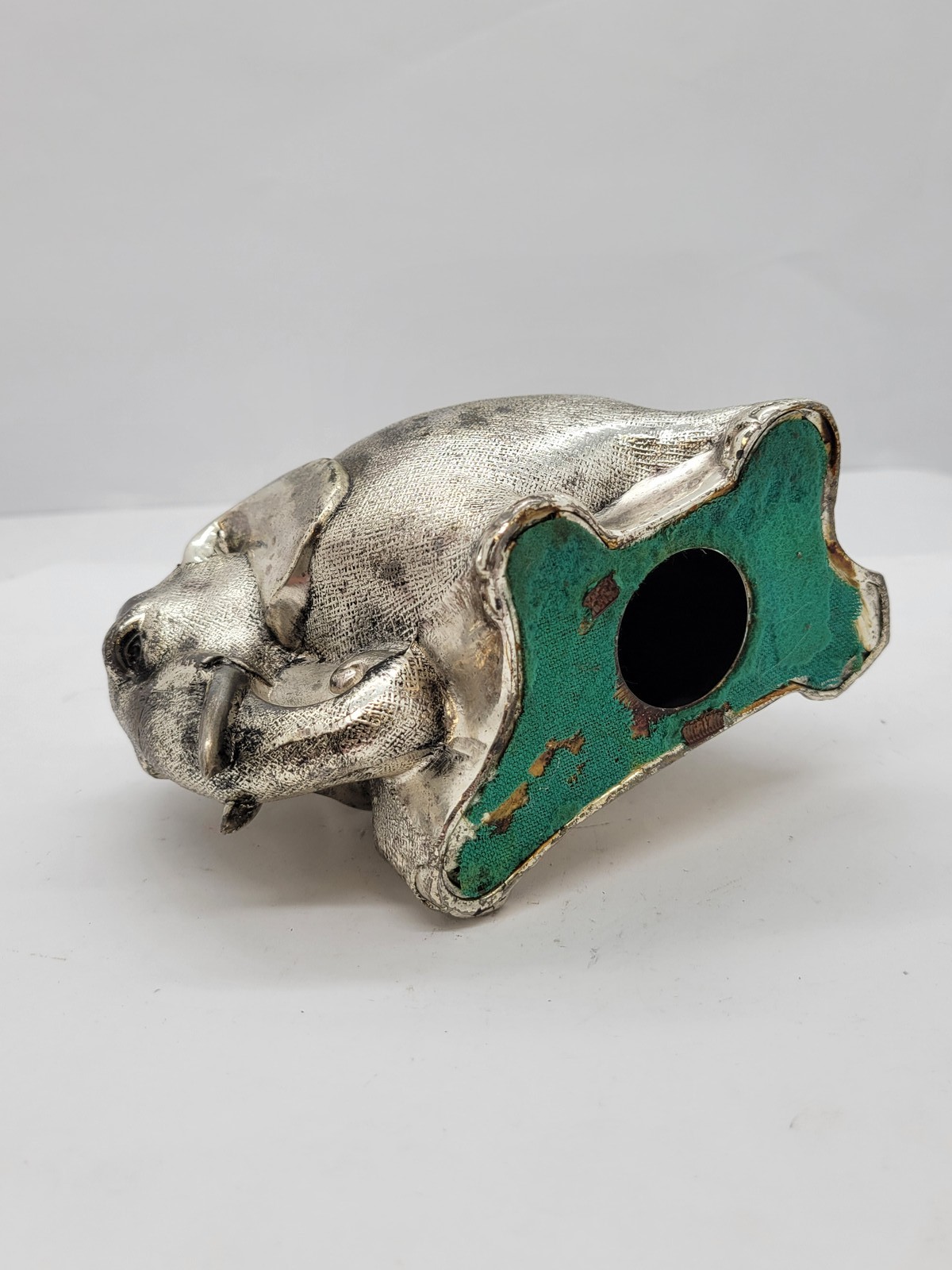 Vintage Silver Tone Metal Elephant Back Statue Decor 3.5″H