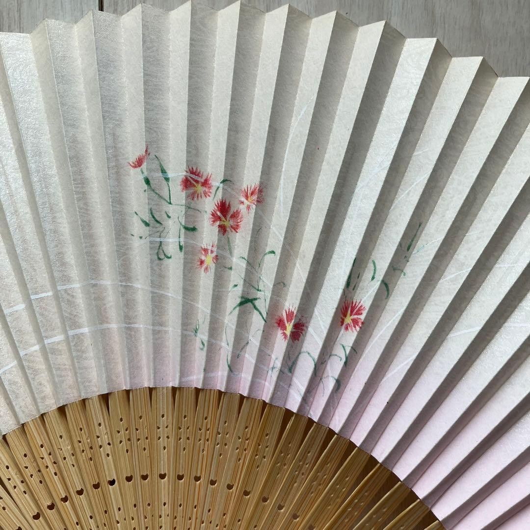 Flower Fan White Pink 7.7in Paper & Bamboo Decorative Hand Fan