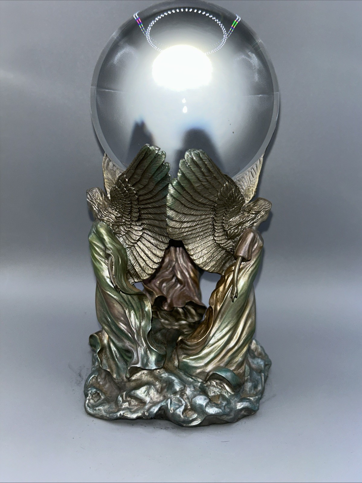 Franklin Mint Angels of Hope Crystal Ball Fine Pewter By Jeane Dixon 8.5”Tx5”D