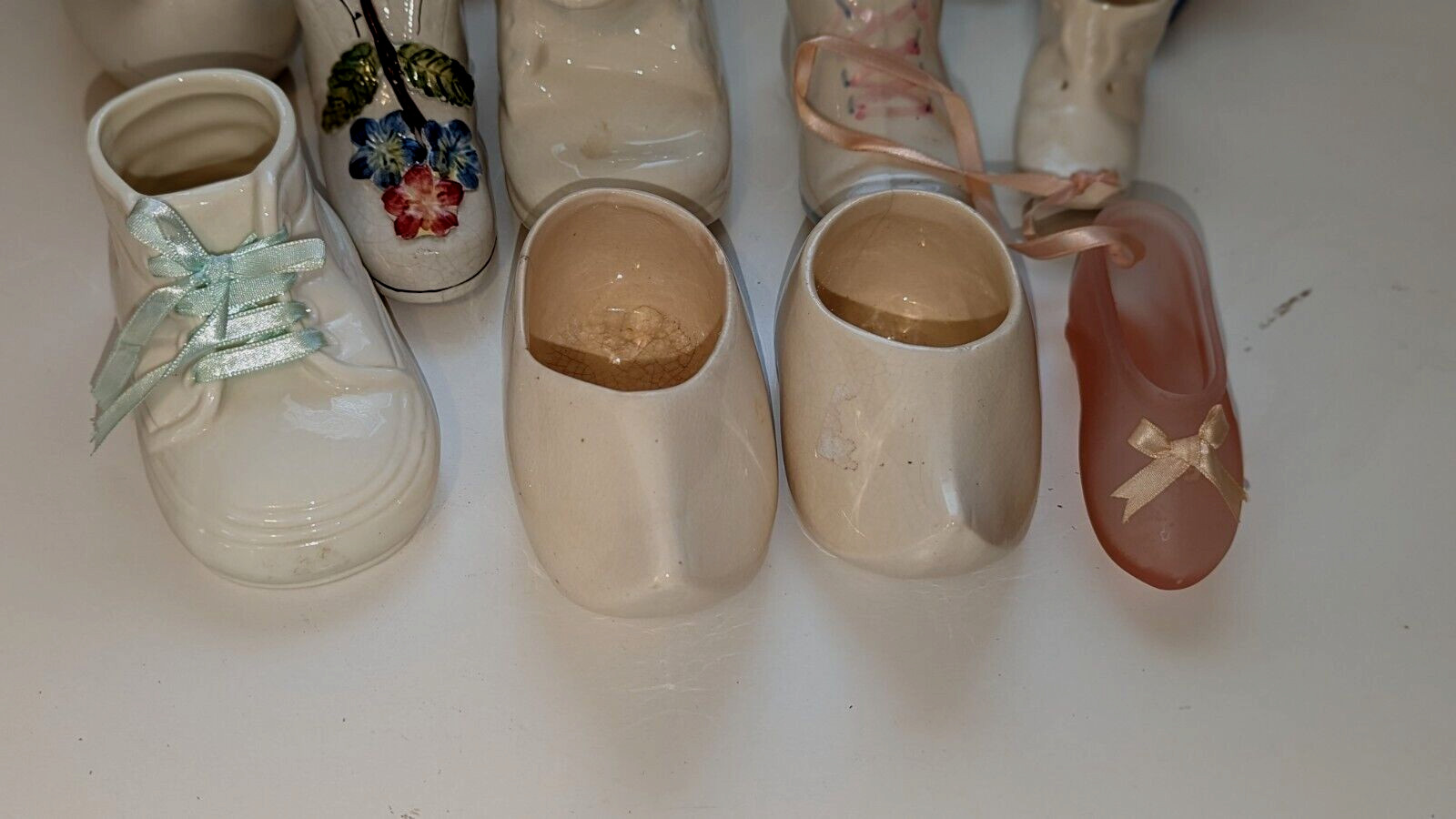 Collection of 14 MINIATURE PORCELAIN, CERAMIC, GLASS, SHOES/BOOTS