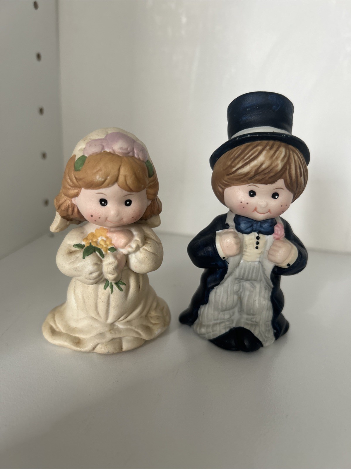 Vintage Bride & Groom Salt and Pepper Shakers Wedding Cake Toppers Bridal Table