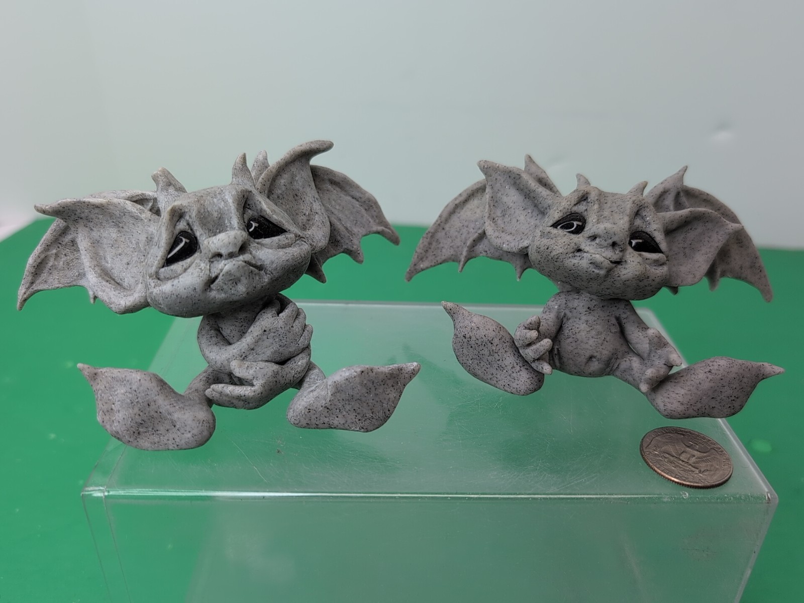 Lot Of Handmade Polymer Clay Figurines Halloween Gray Gargoyles Set Of 2 #DR17