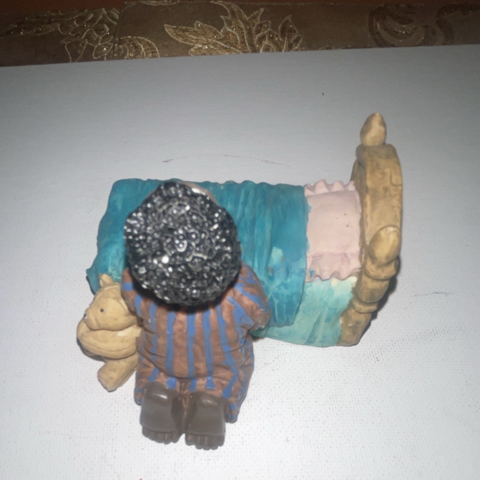 Young’s Resin Praying Child Figurine Blue Brown Pink Hand Painted Sculpture