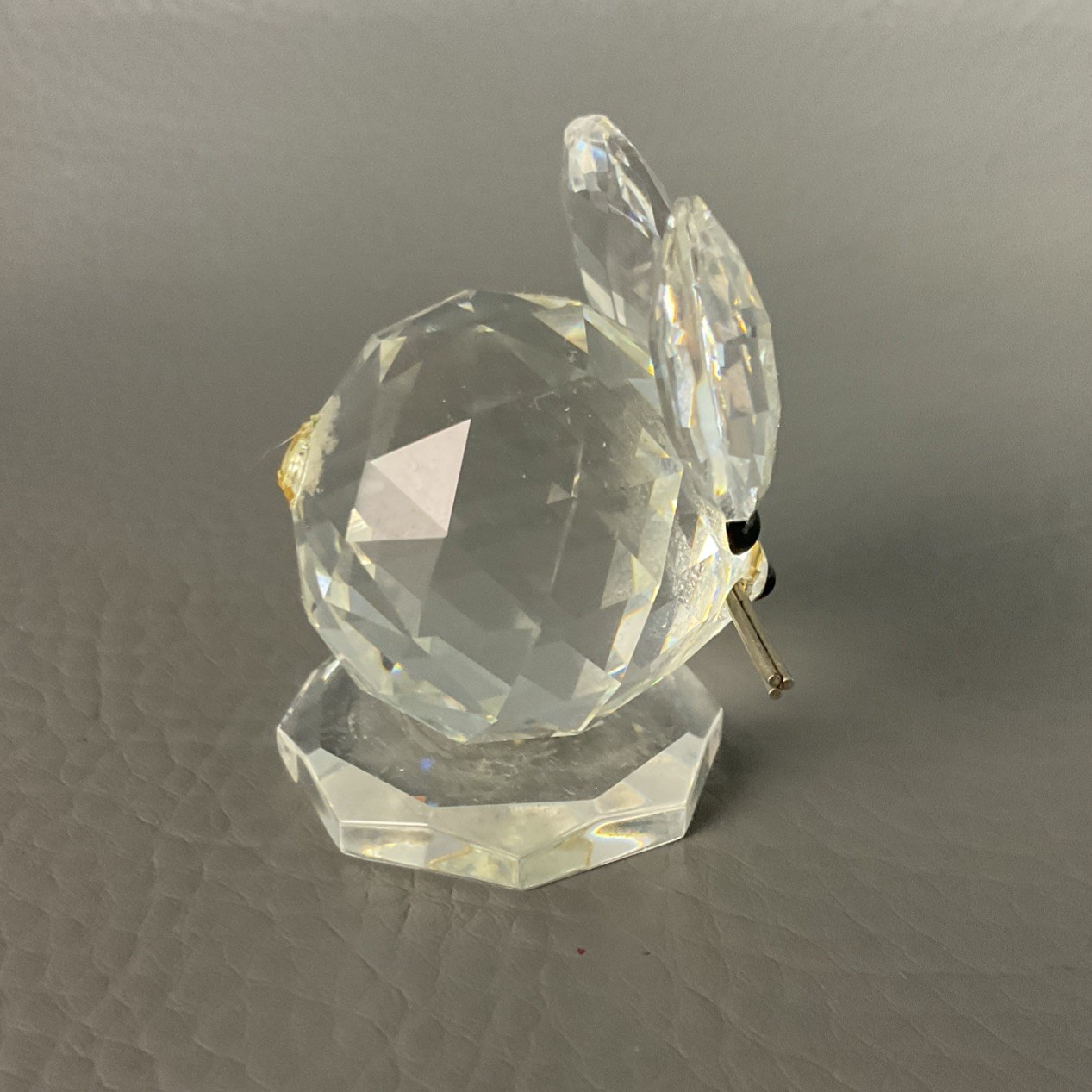 2 Swarovski Crystal Mouse Silver Whiskers Black Eyes Figurine on Octagon Base