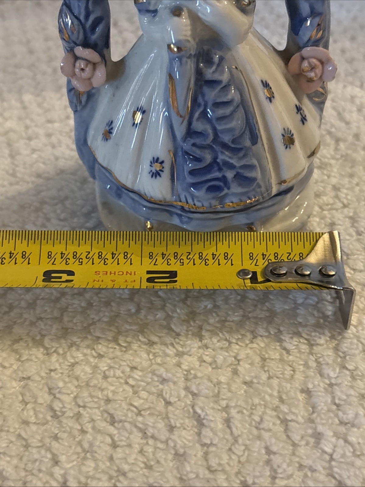 RARE Vintage Japanese Porcelain Figurine Blue Pink Floral Girl Arch Geisha