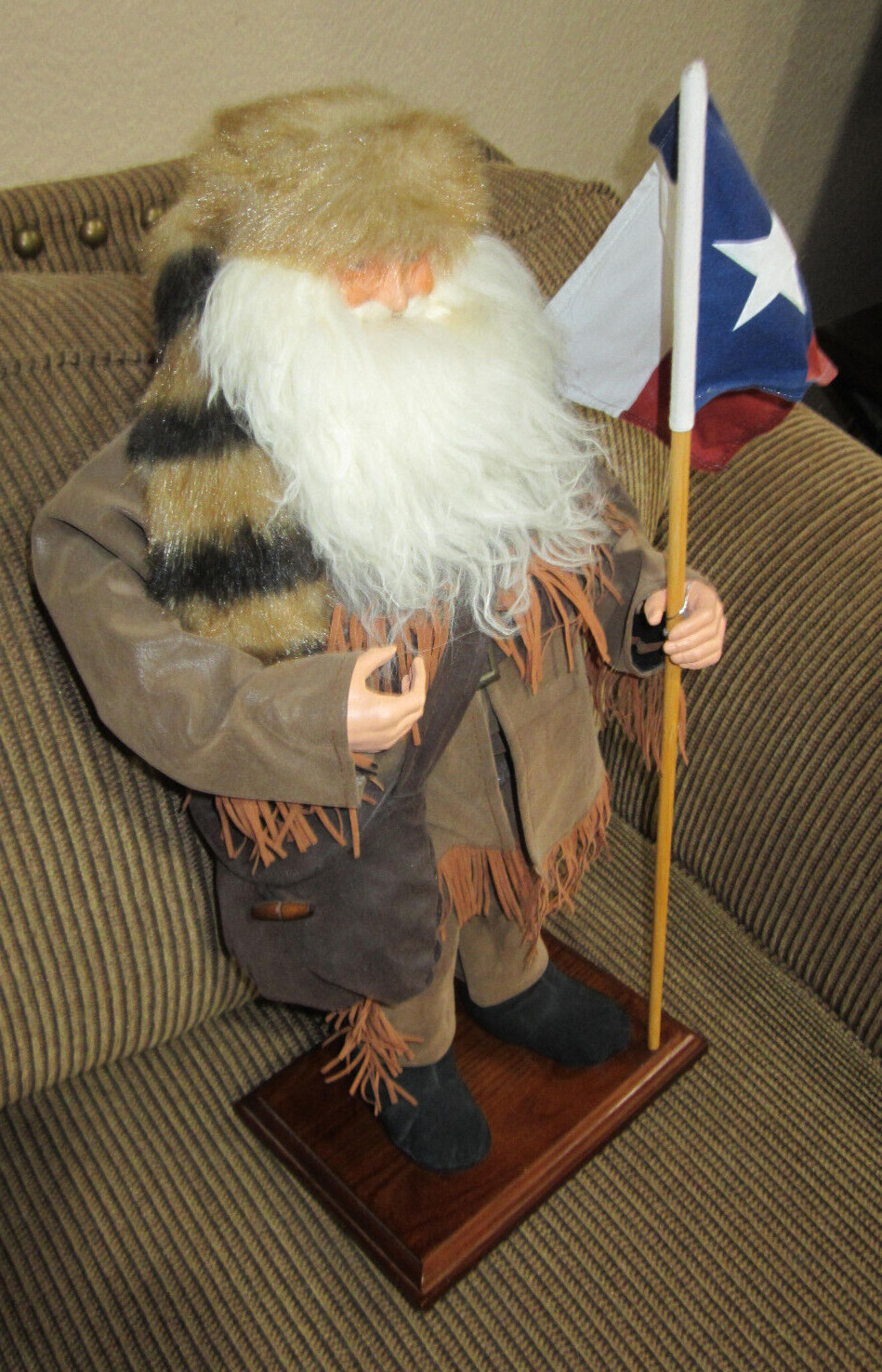 Custom Made 22″ Western Texan (or Santa) Holding Texas Flag On Wood Base Unique