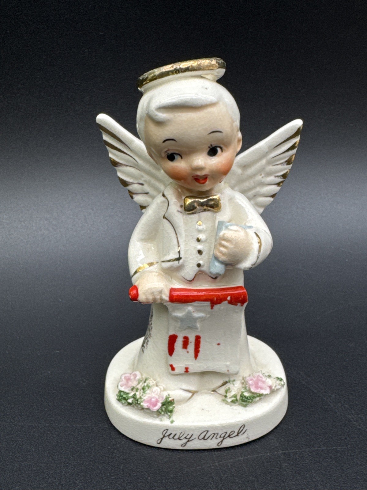 Vintage NAPCO Boy Angel 4th of July Flag Fireworks Figurine A1923 Japan READ