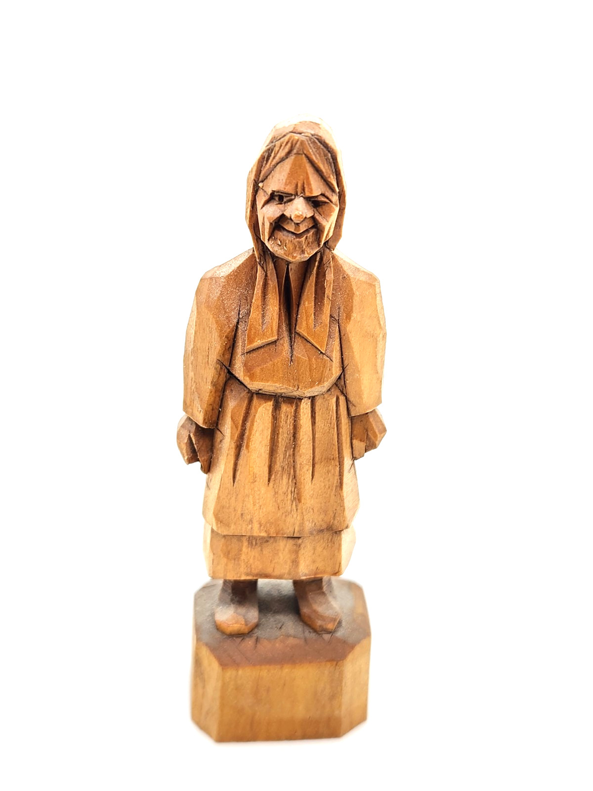 Vintage BERTHIER B Beauregard Quebec Folk Art WOOD CARVING ANRI Old Woman 5″