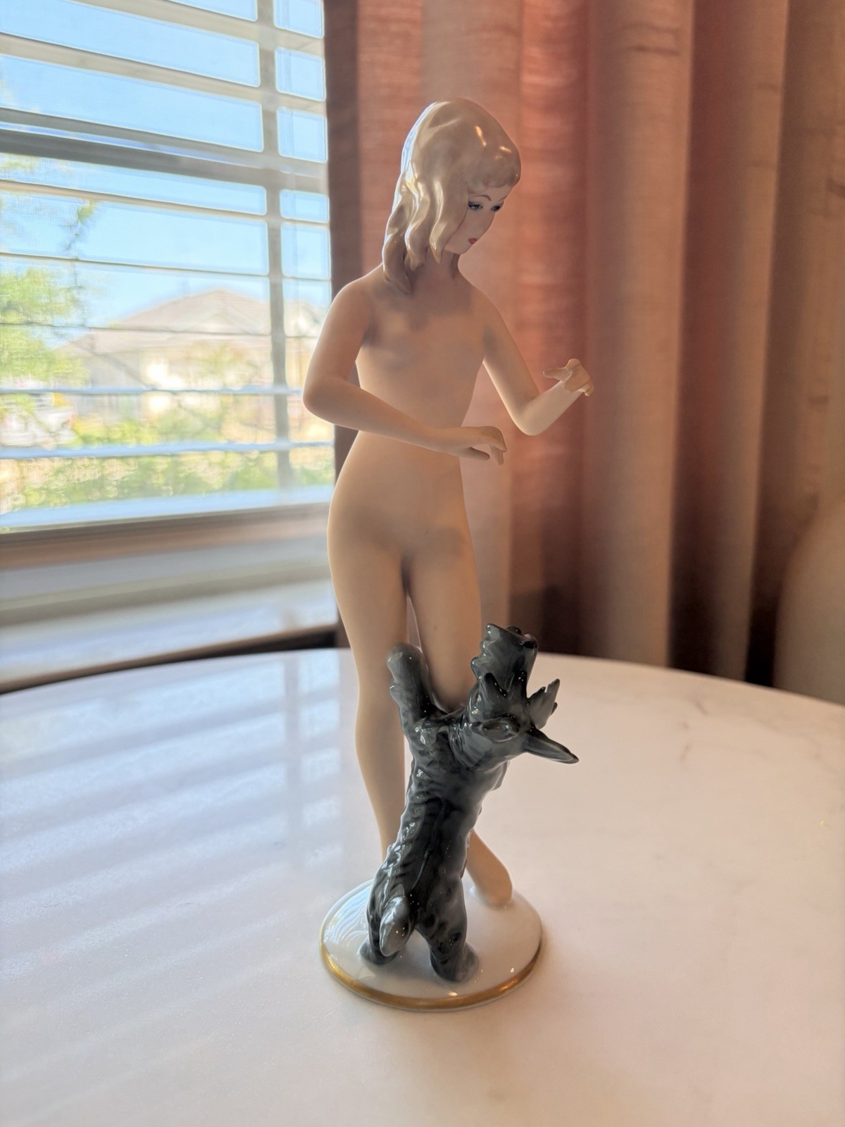 Vtg 1960s Gerold Porzellan Bavaria Germany Nude Woman Scottie Dog Figurine 6548