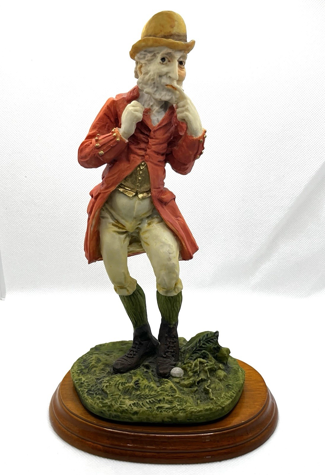 Vintage Gentleman Golfer Figurine 10.5” Red Coat Statue on Wood Base | Excellent