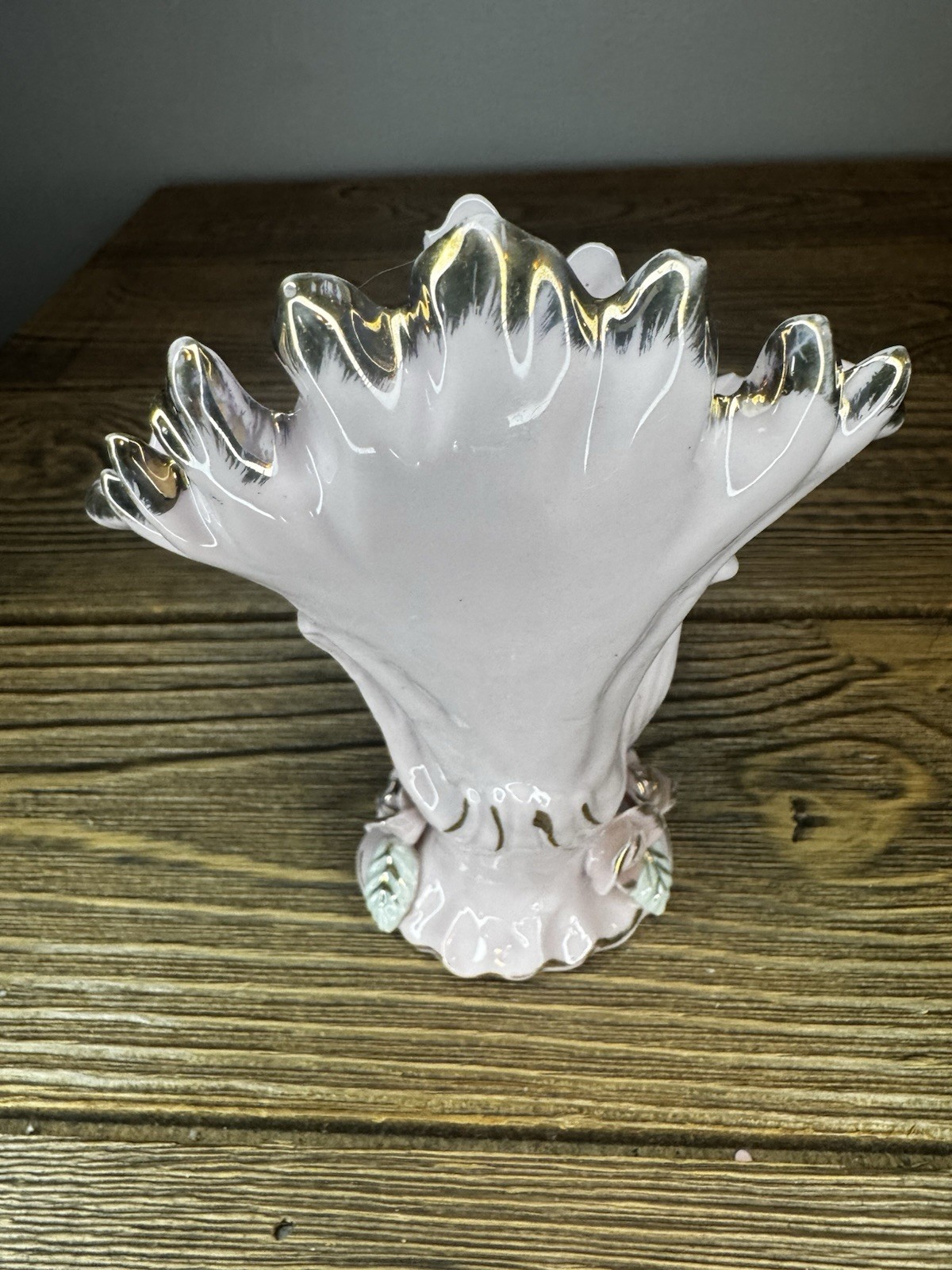 Vintage Porcelain Cherub Vase Ruffled Lustre Rim Silver Gold Angel Figurine