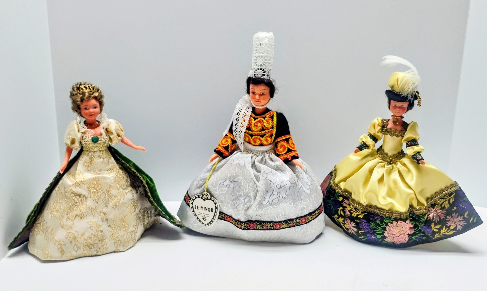 3 Vintage European Costume Dolls Le Minor France Breton Victorian Pont l’Abbe