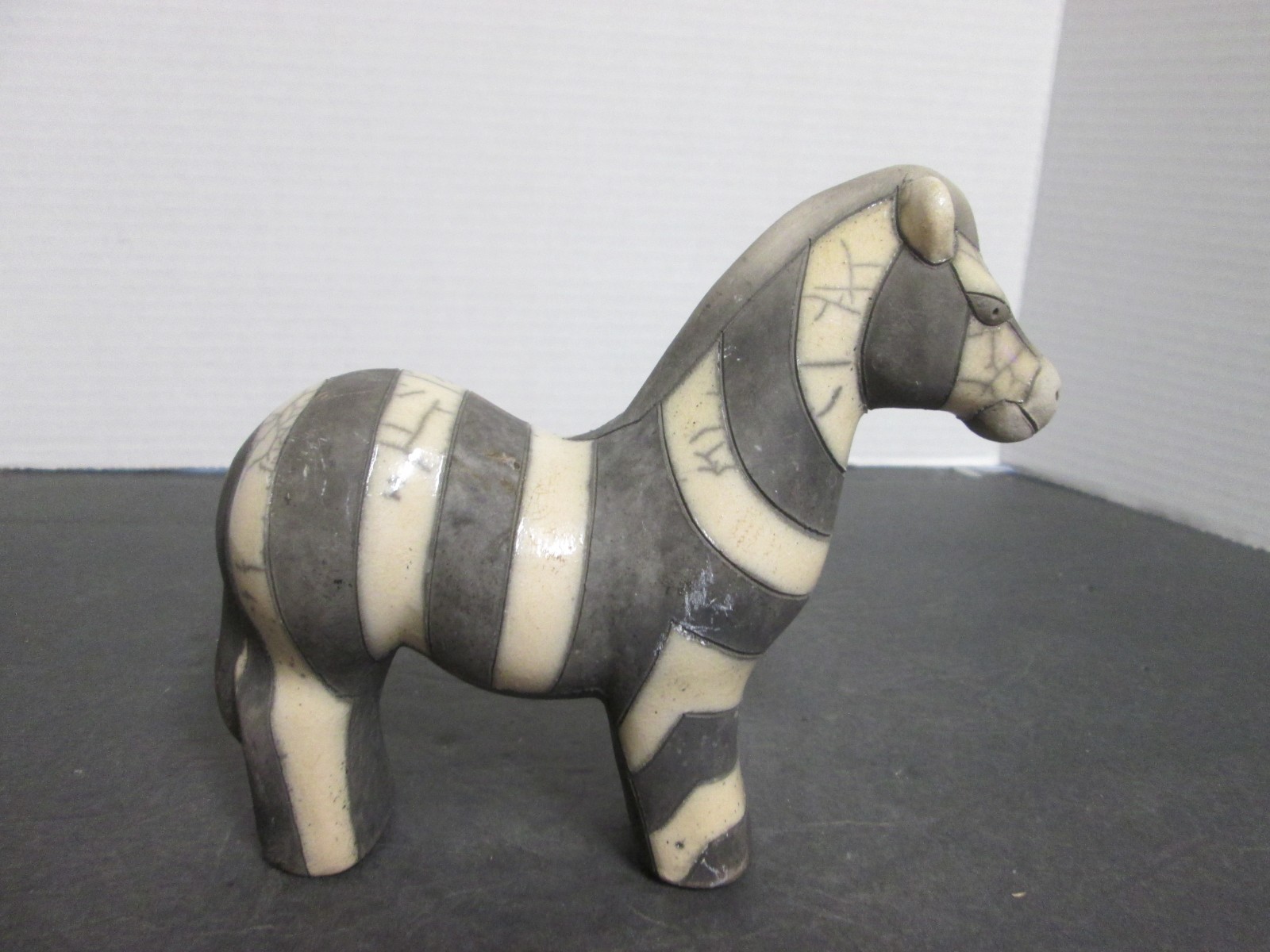 Vintage Handmade In South Africa Zebra Pottery Figure