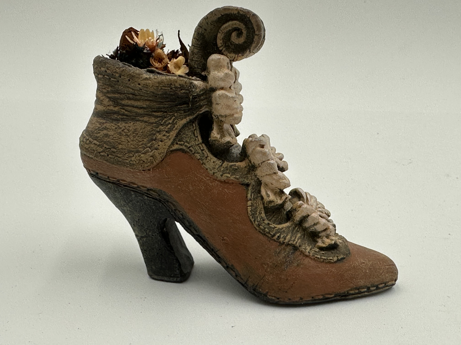 Vintage Victorian Miniature High Heel Shoe Figurine Collectible Resin Mini 4″