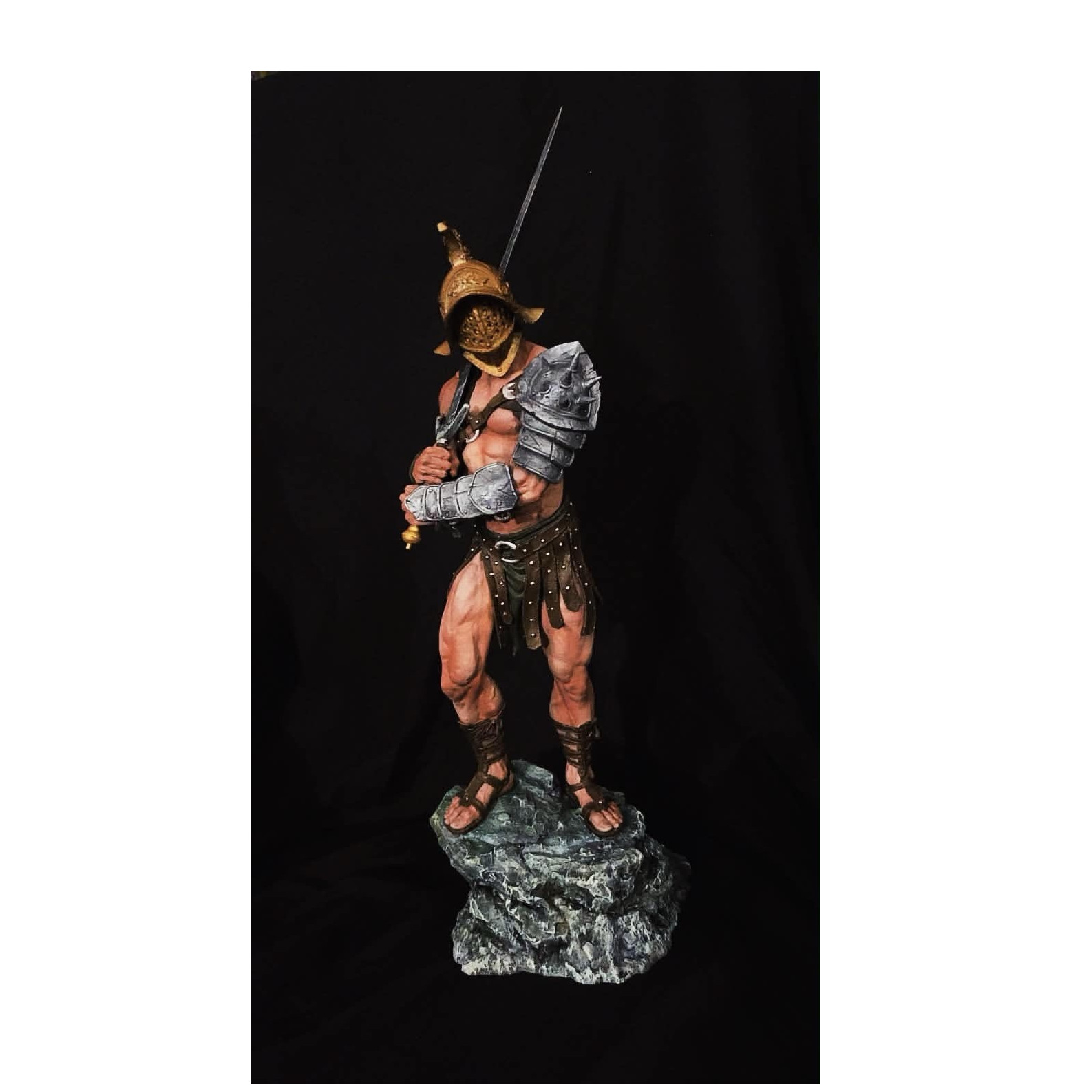 Painted Gladiator Figurine Sculpture, Resin, Brown Gold Silver, Historical Theme