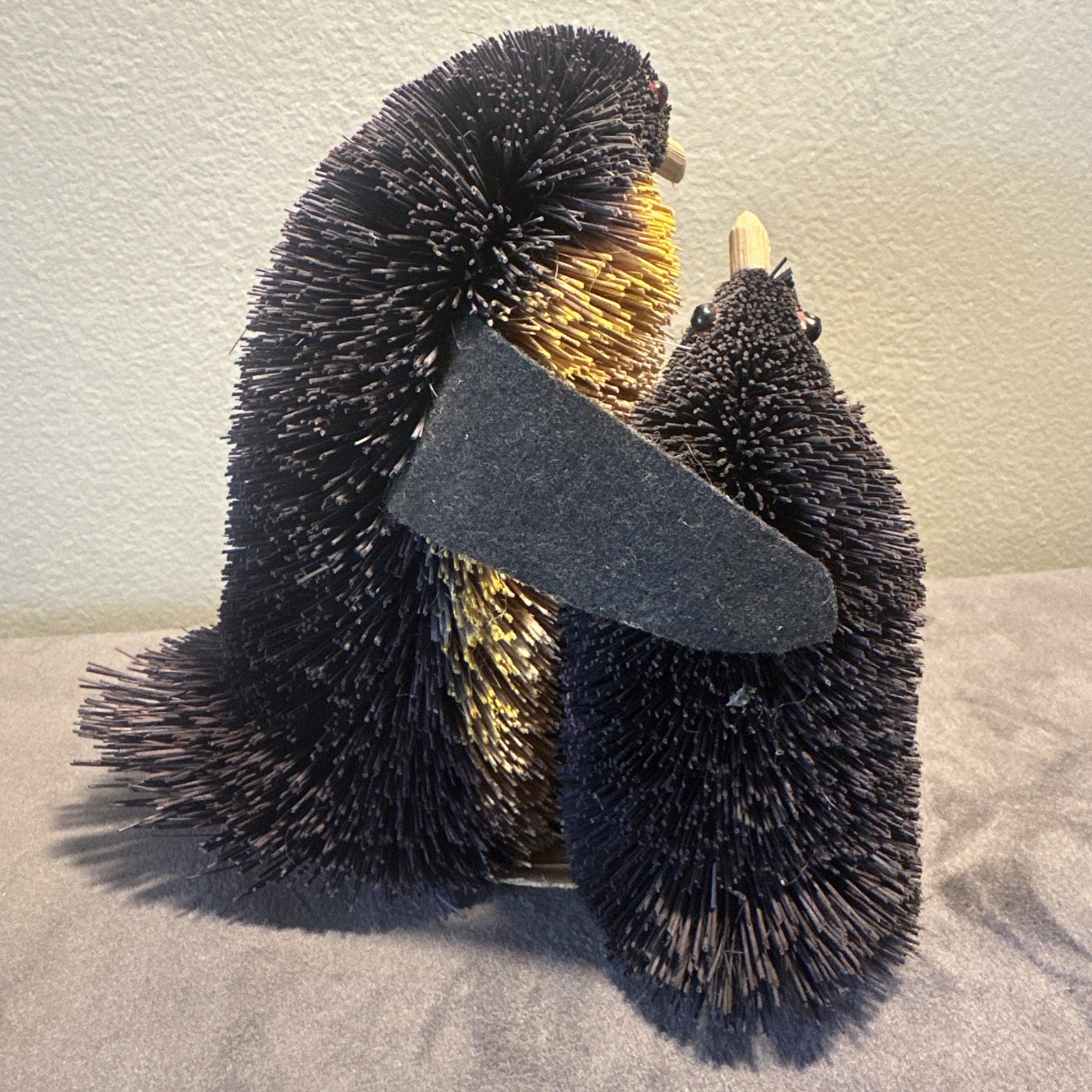 Bristle Brush Penguin Family With 3 Birds Figurine Winter Arctic Decor 5.5″ Tall