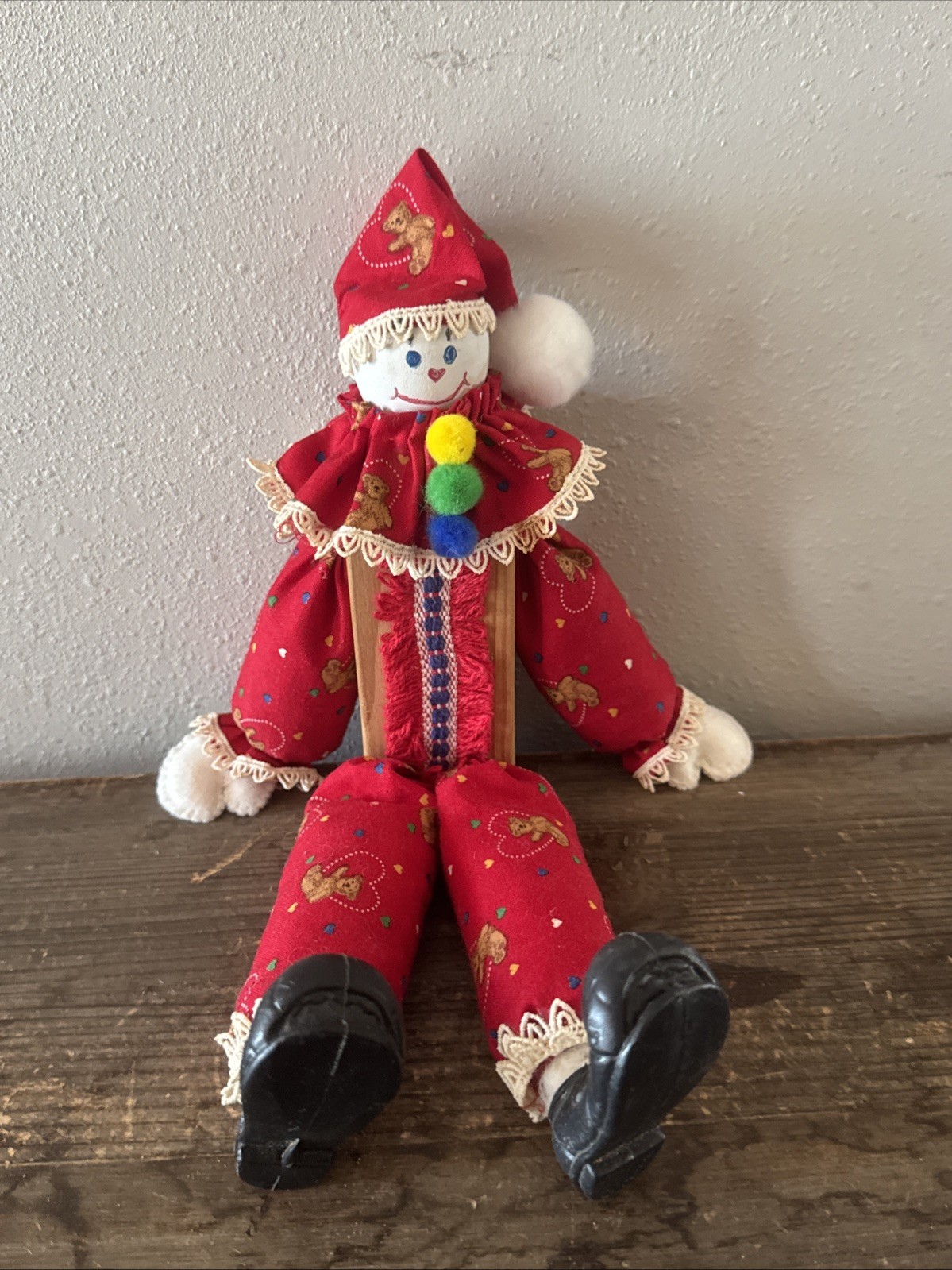 Vintage Clown Shelf Sitter Wood Block Body Handmade Decor