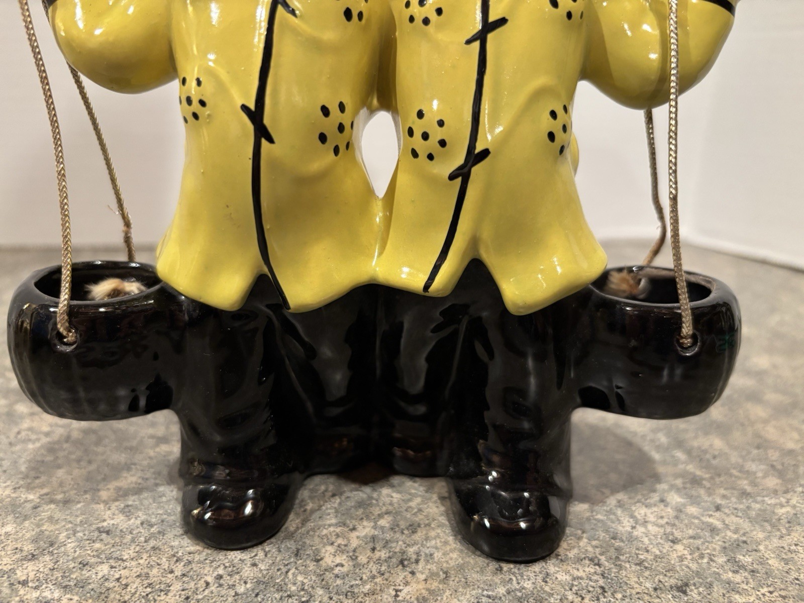 Vintage Oriental Ceramic Figurines Boy & Girl With Buckets 6 3/4” Tall