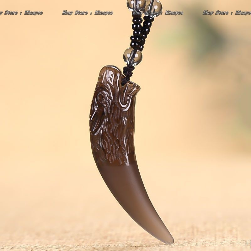 Genuine Icy Obsidian Wolf Fang Pendant – Black Protection Necklace Unisex