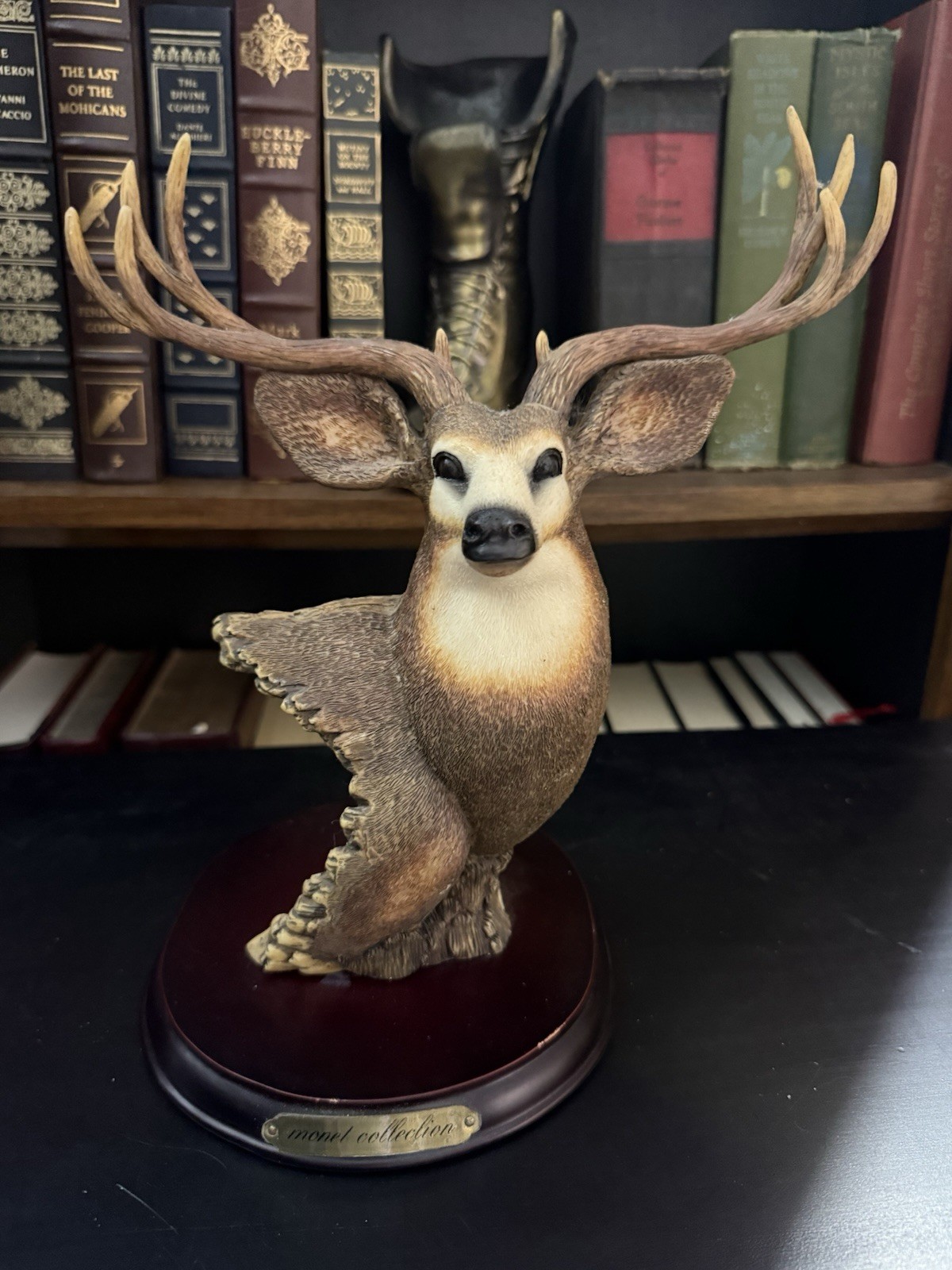 Whitetail Deer Sculpture Monet Collection Wood Base Art Animal Statue