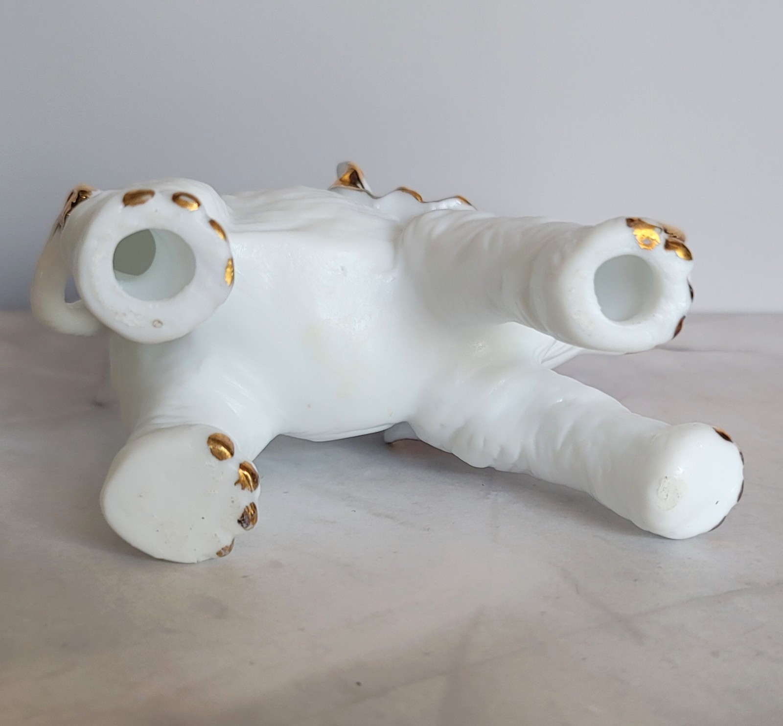 Vintage Matte & Glossy White Elephant Figurine w/ Gold Trim 4-1/2″ Tall 5″ Long