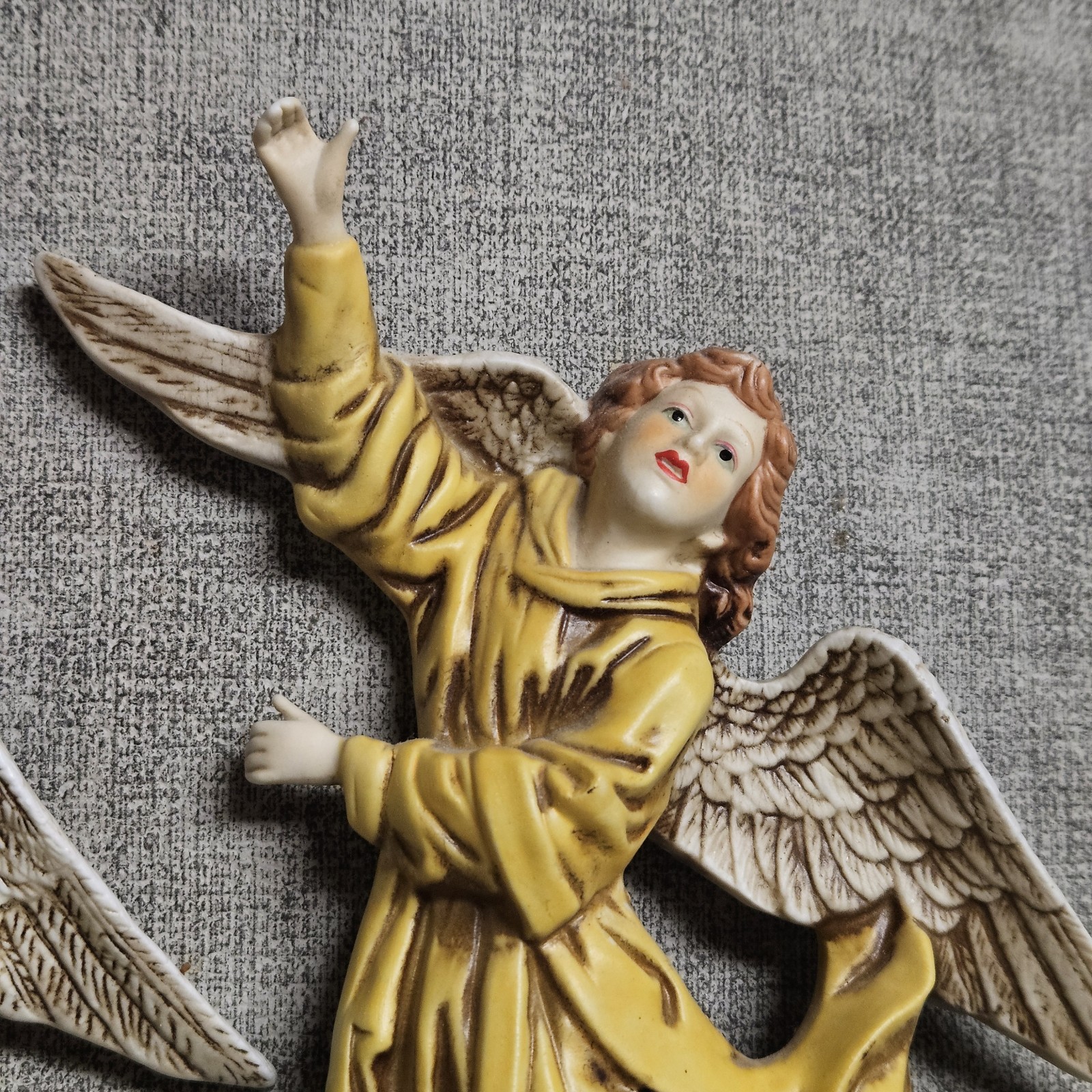 2 Vtg. Bisque Porcelain Guardian Angel Wall Hangings Neoclassical Baroque Style