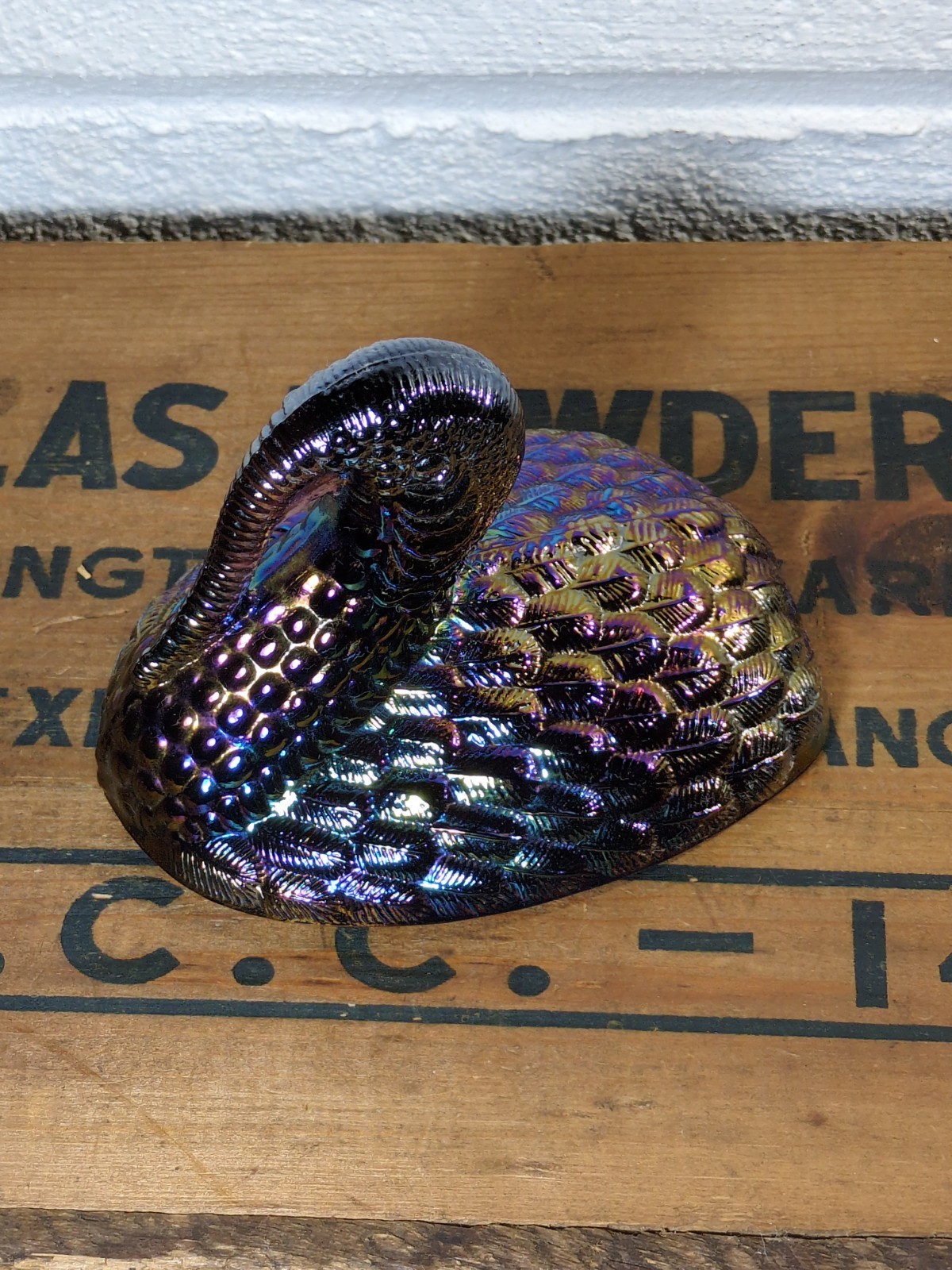 Vintage LE Smith Amethyst Carnival Glass Covered Turkey LID ONLY
