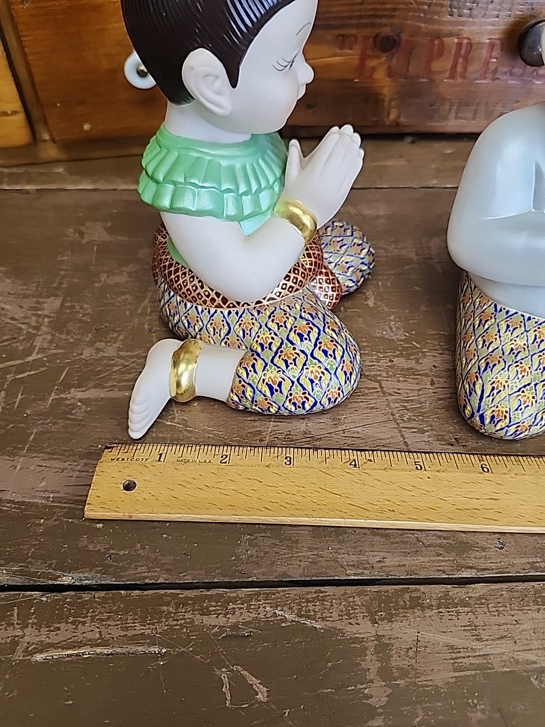 Vtg Sirin Thai Porcelain Benjarong Children Respect Wai Praying Boy Girl Figure