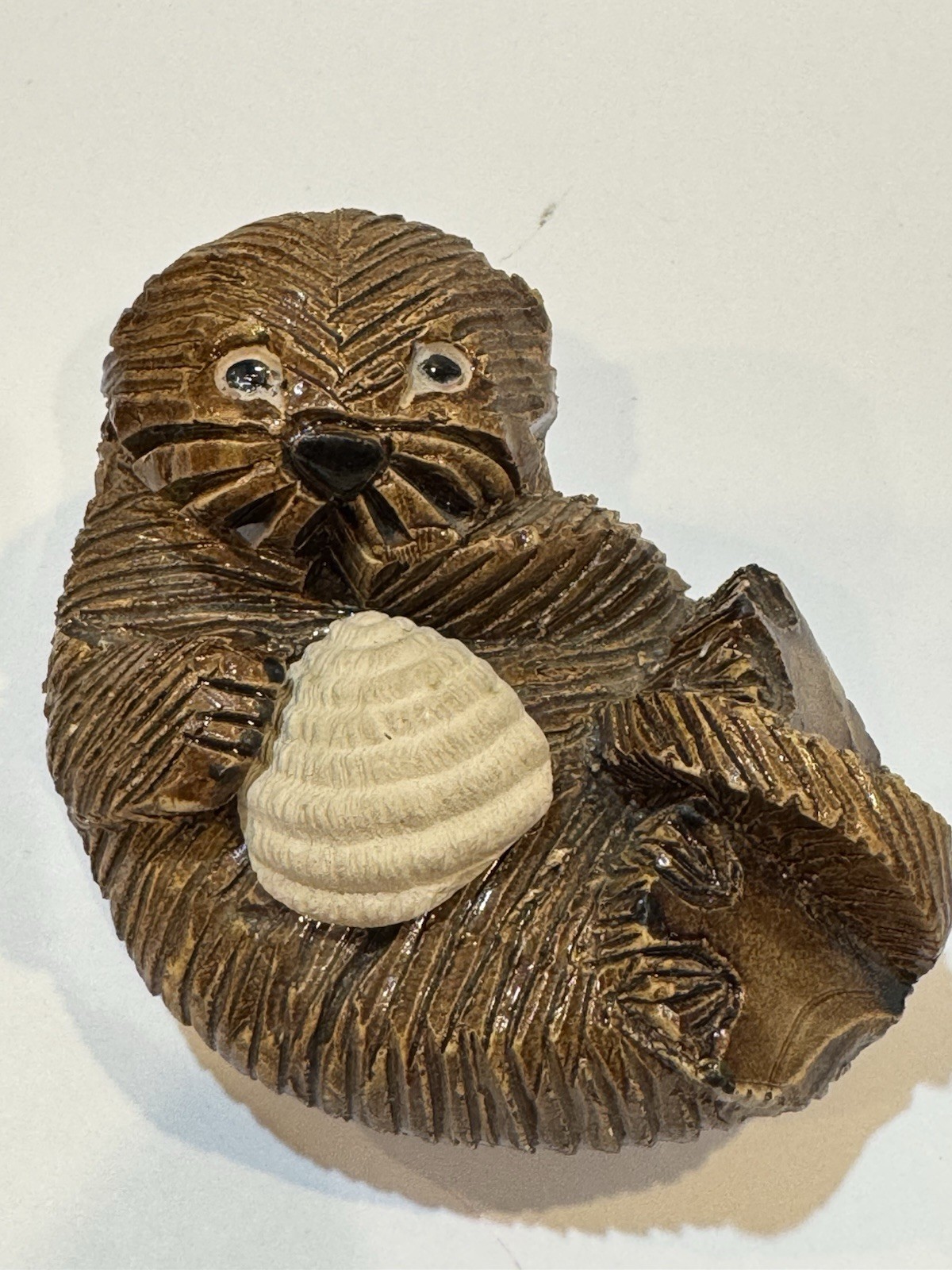 Vintage Sea Otter Shell Artesania Rinconada Art Pottery Handmade Clay Figurine