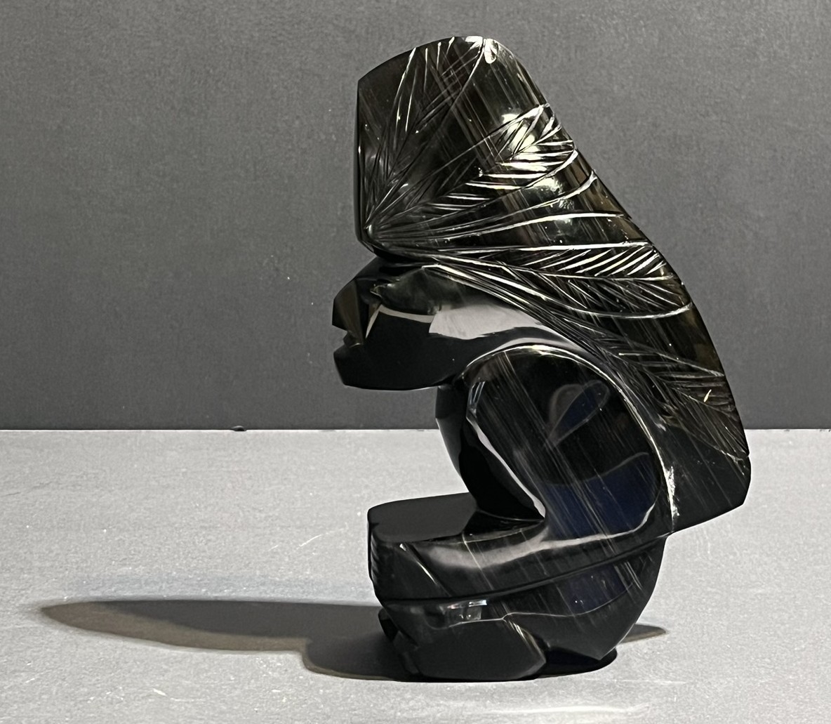 Vintage Solid Obsidian Carved Bust Sculpture Polished Black Stone 2lb 3oz