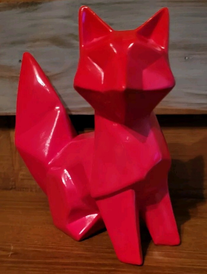 Geometric Low Poly Origami Red Orange Fox Ceramic Statue Figurine 8.5″ X 9″