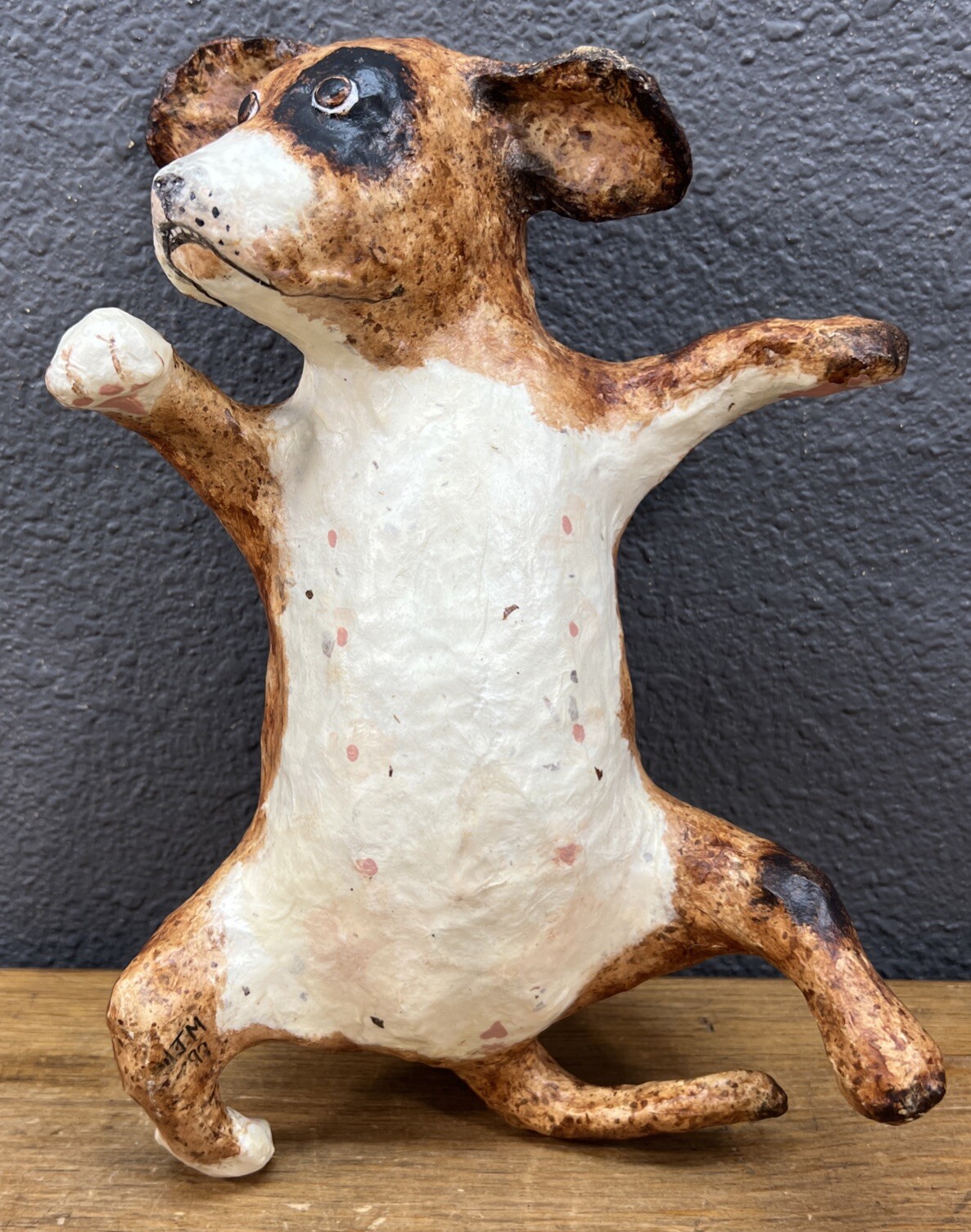 Paper Mache Dog Handmade 10 in Shelf Sitter