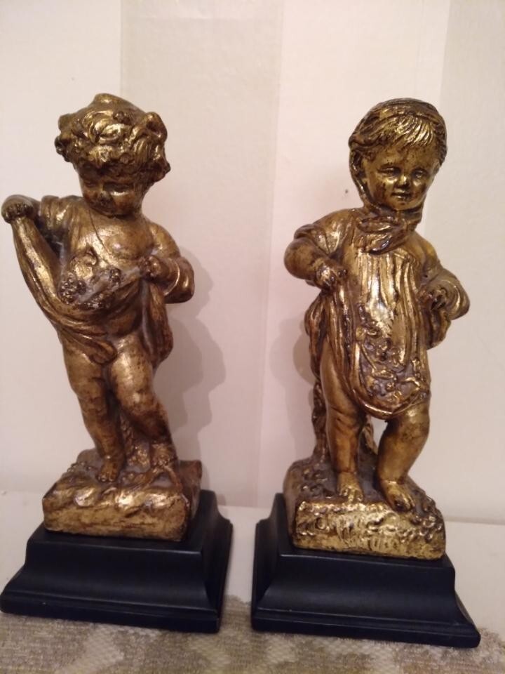 Vintage Pair Gilt Gold Borghese Putti Cherub Figurine Statues French Classical